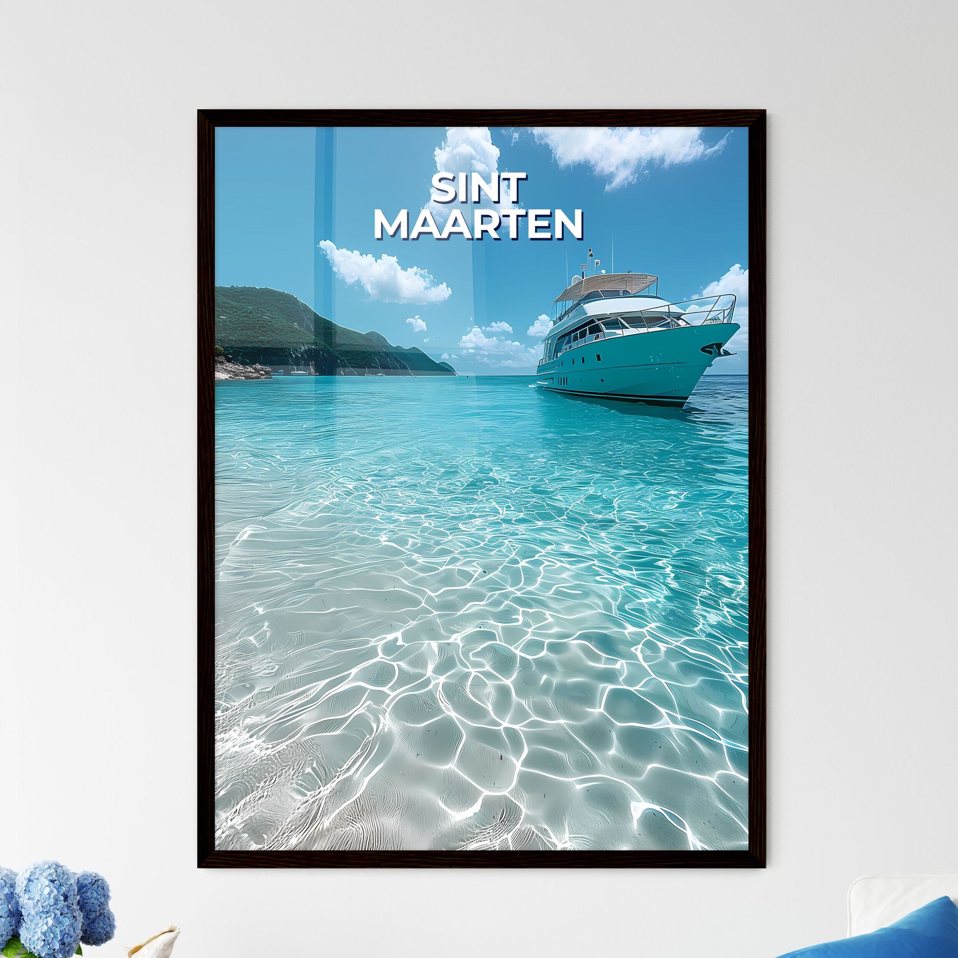 Vibrant Art Painting of a Boat in the Waters - Framed Art Print