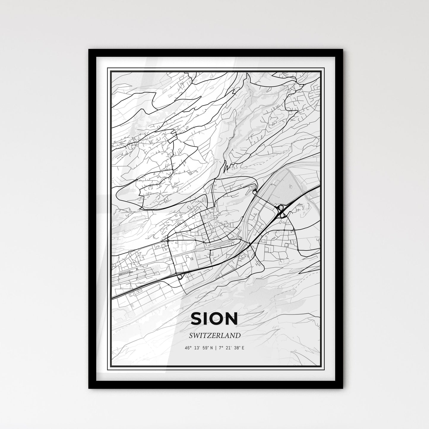 Sion Switzerland - Scandinavian Style City Map for Modern Home Decor