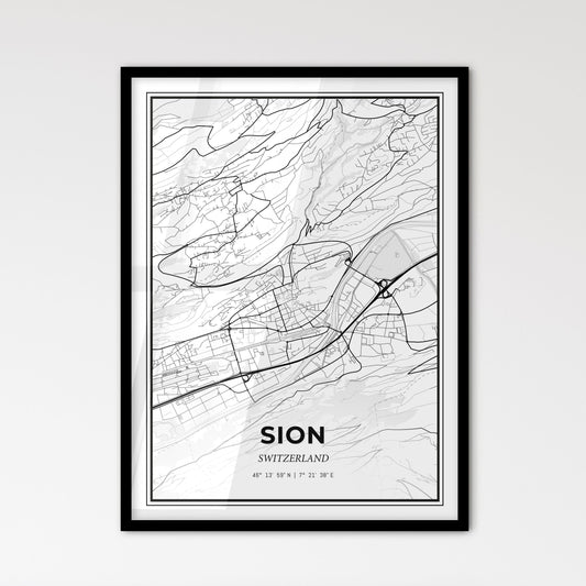 Sion Switzerland - Scandinavian Style City Map for Modern Home Decor