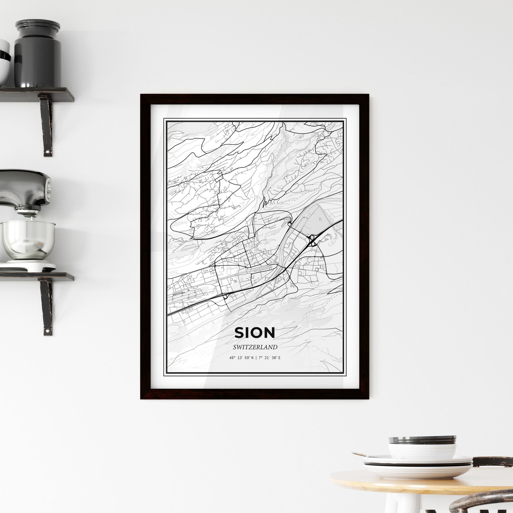 Sion Switzerland - Minimal City Map