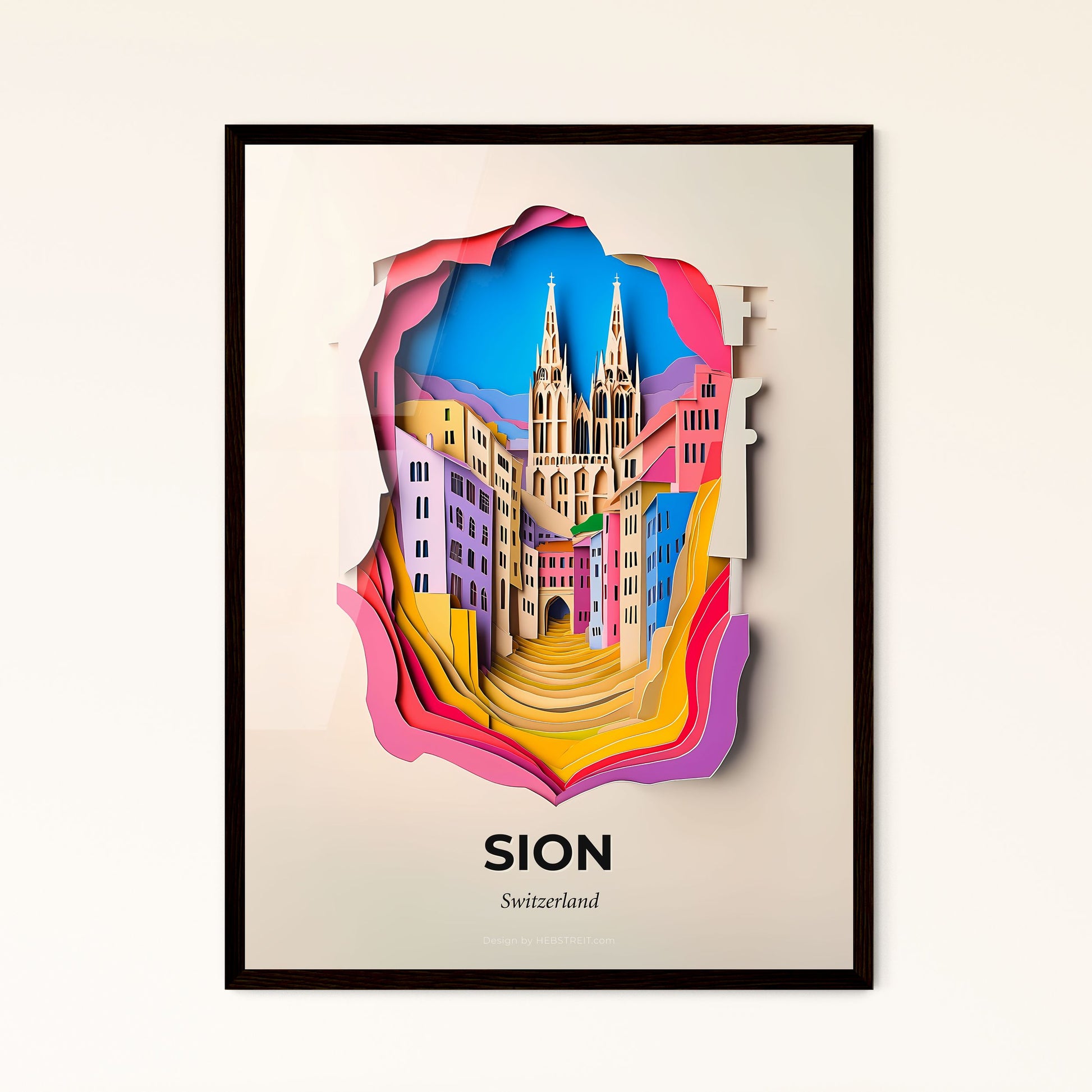 Vivid Sion, Switzerland - a paper cut of a city with a church