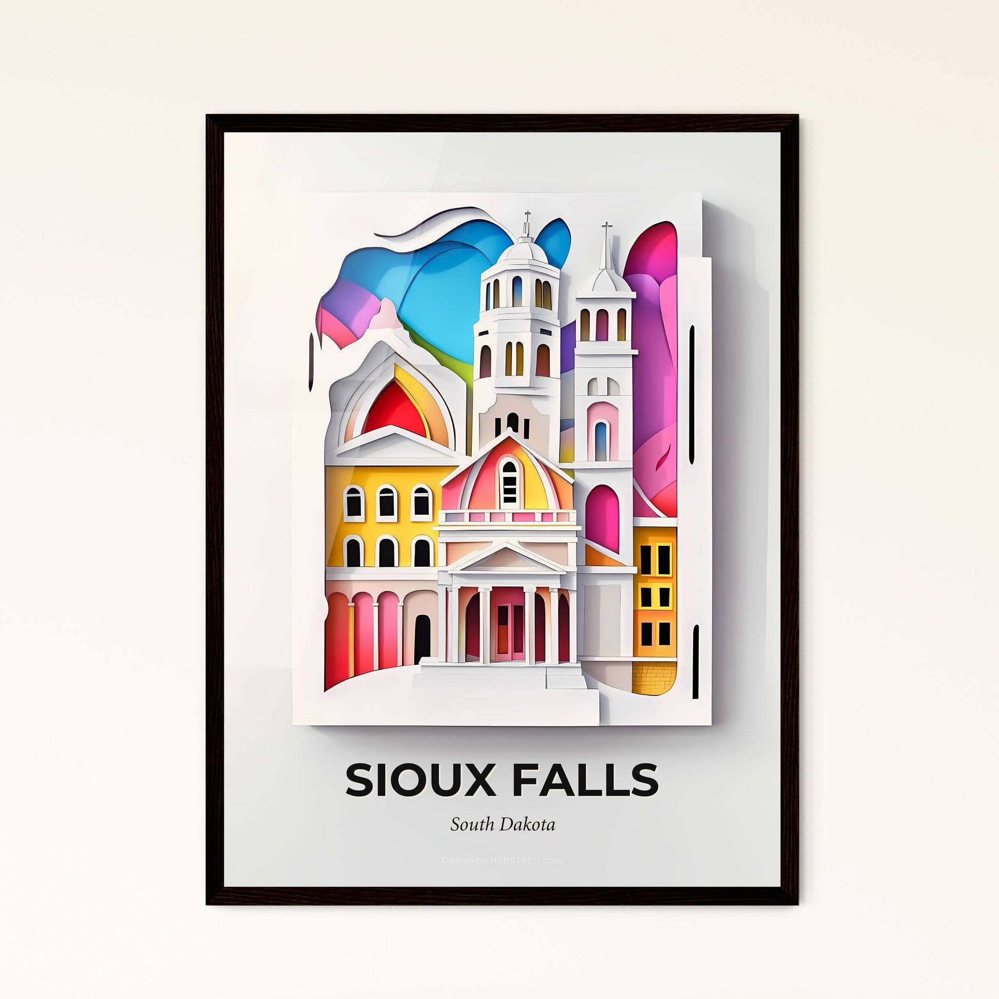 Vivid Sioux Falls, South Dakota - a paper cut of a church and a rainbow colored umbrella