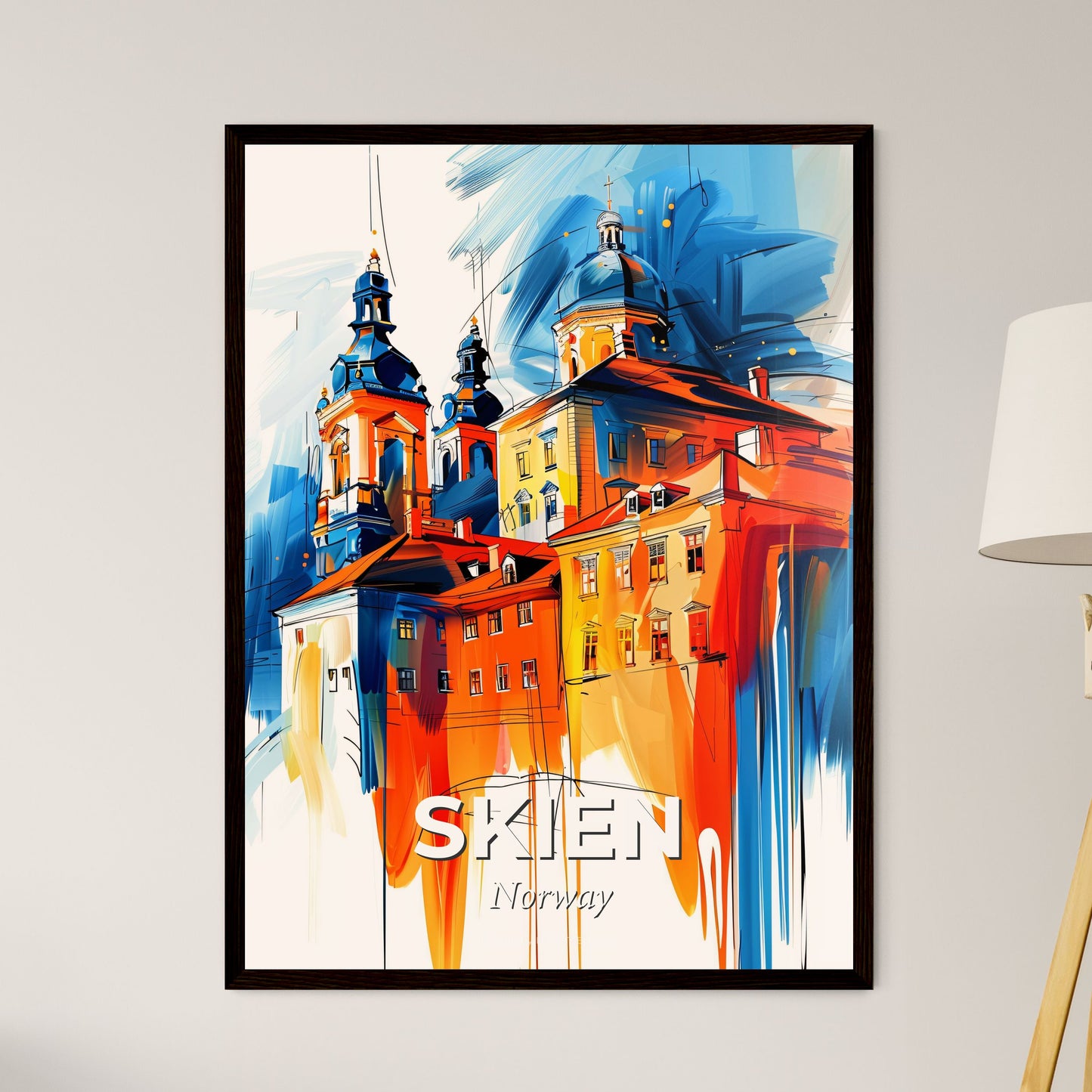 Vibrant Skien, Norway - A Painting Of A Building