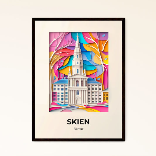 Vivid Skien, Norway - a large building with a clock tower in a colorful landscape