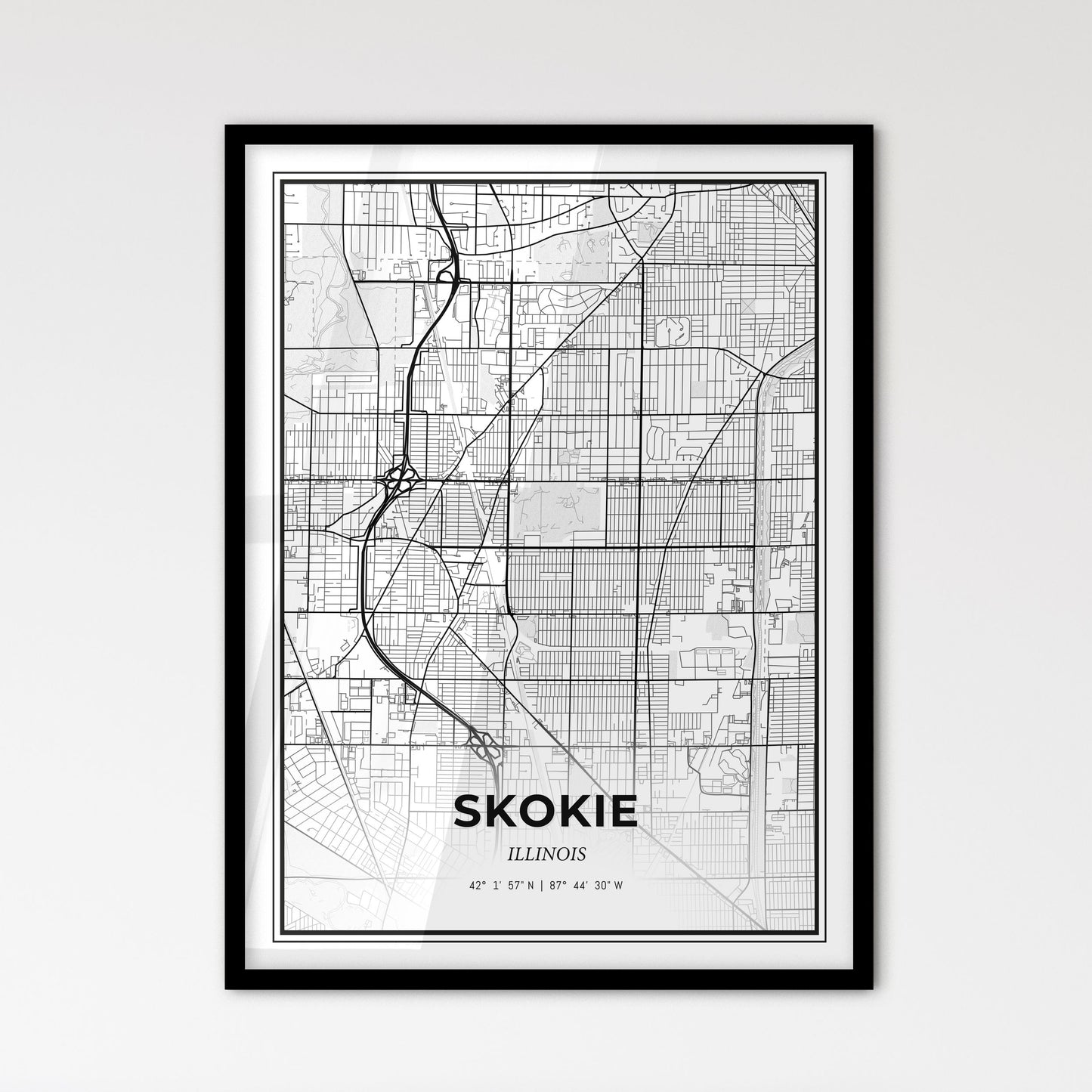 Skokie Illinois - Scandinavian Style City Map for Modern Home Decor