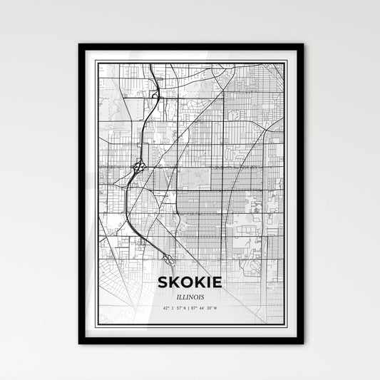 Skokie Illinois - Scandinavian Style City Map for Modern Home Decor