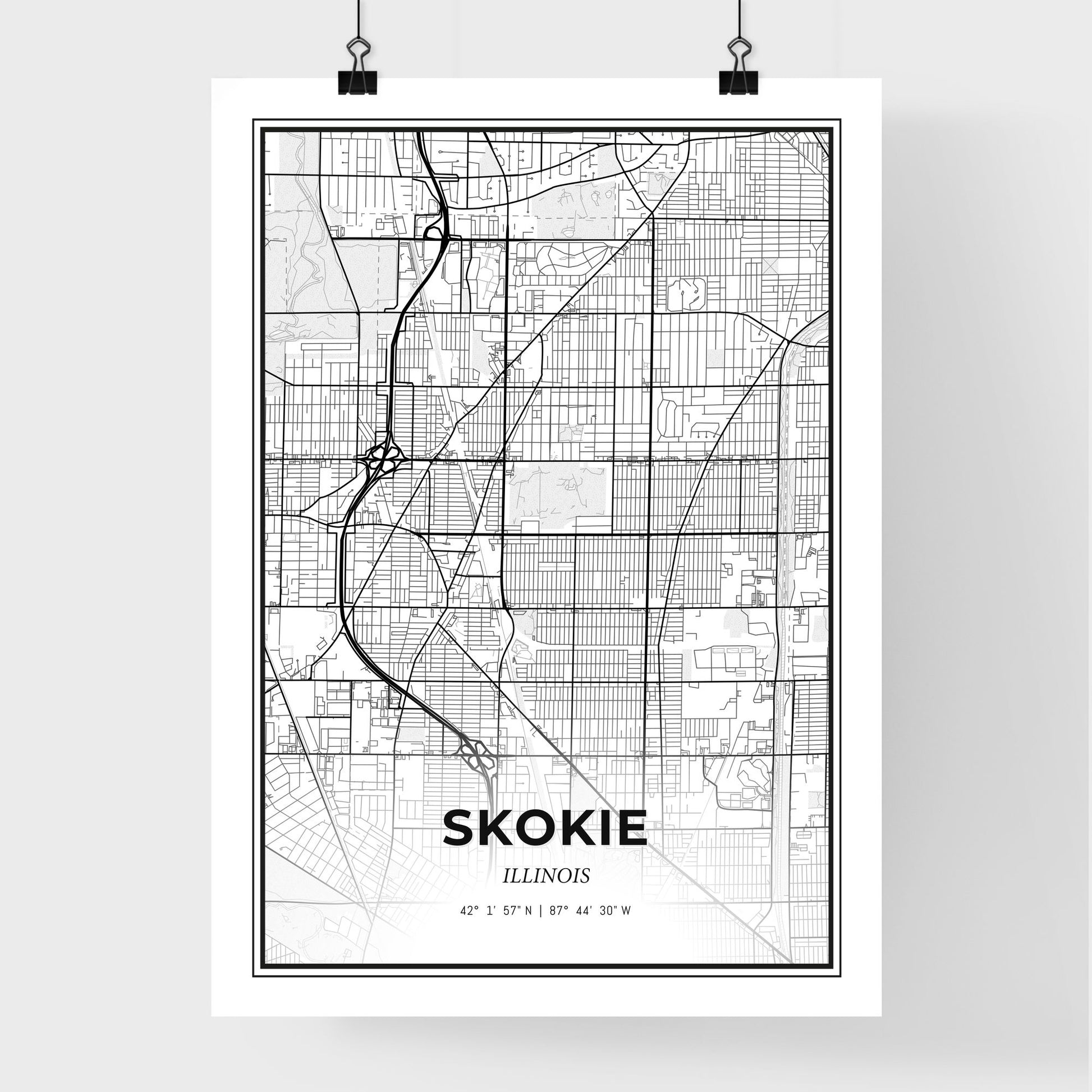 Skokie Illinois - Premium City Map Poster