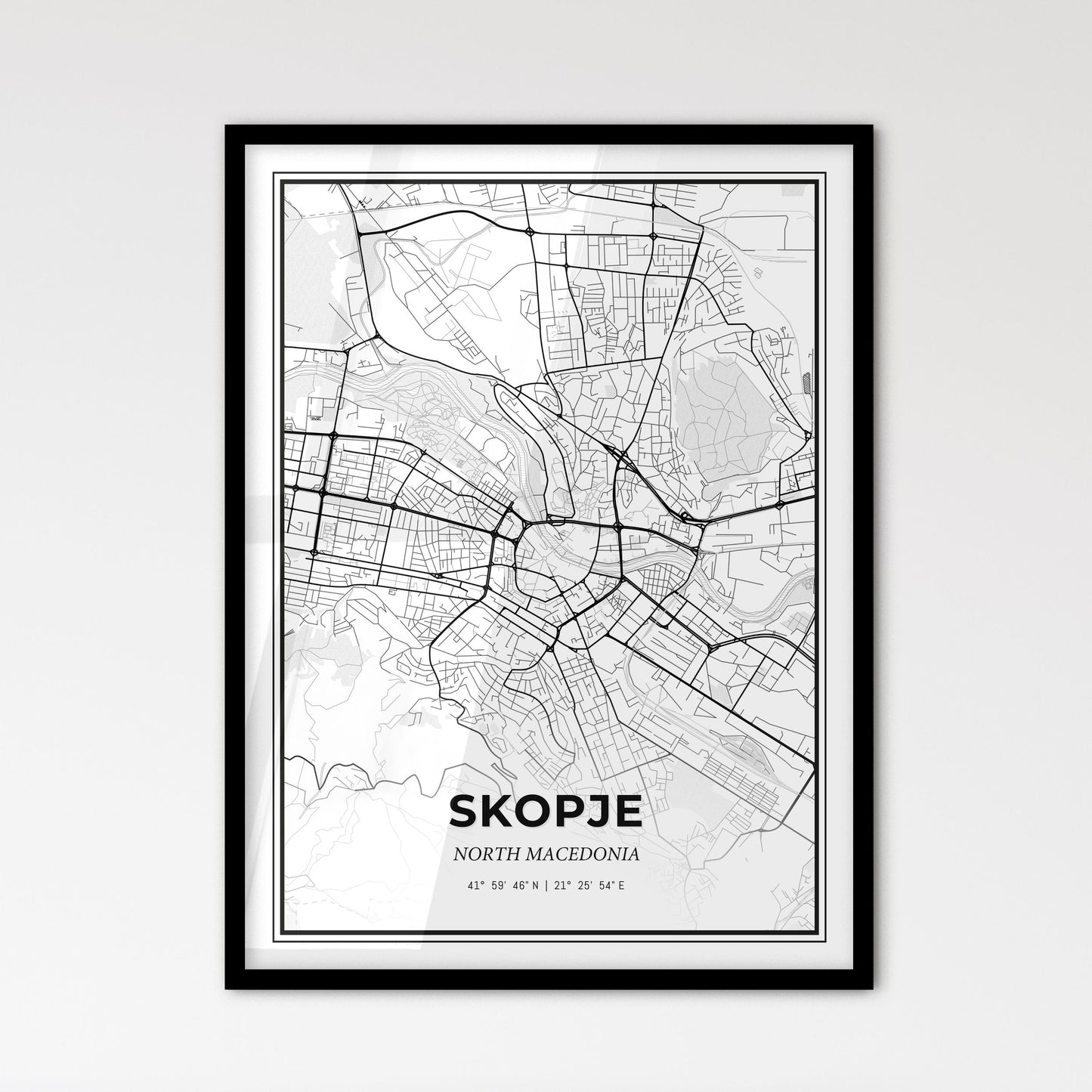 Skopje North Macedonia - Scandinavian Style City Map for Modern Home Decor