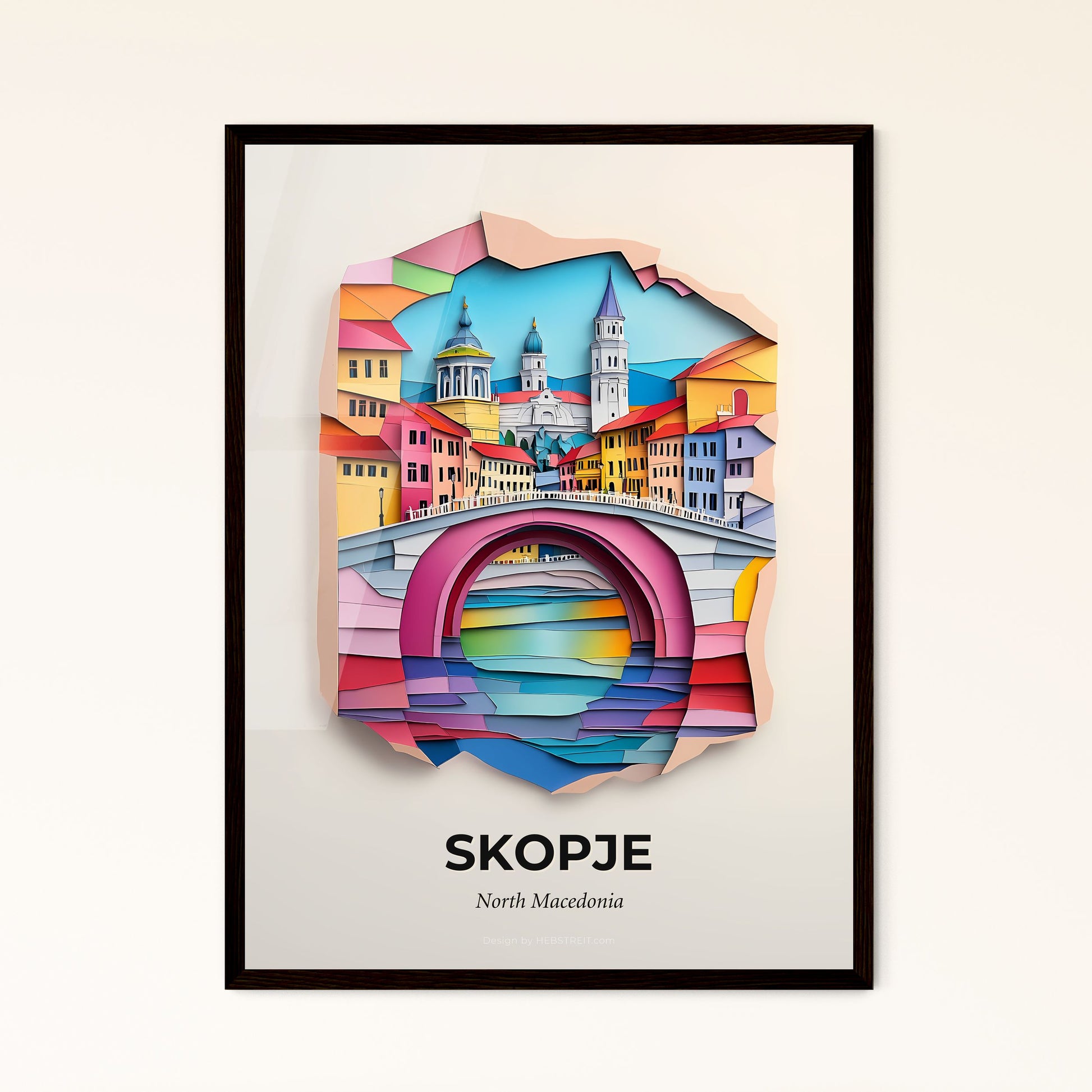 Vivid Skopje, North Macedonia - a paper cut of a bridge over a river