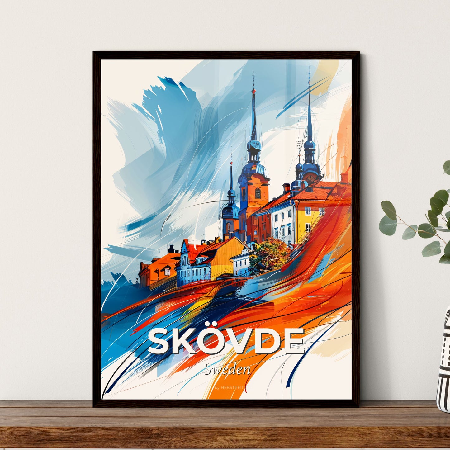 Vibrant Skövde, Sweden - A Colorful Painting Of A Building