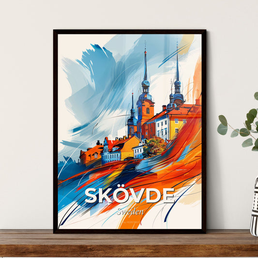 Vibrant Skövde, Sweden - A Colorful Painting Of A Building