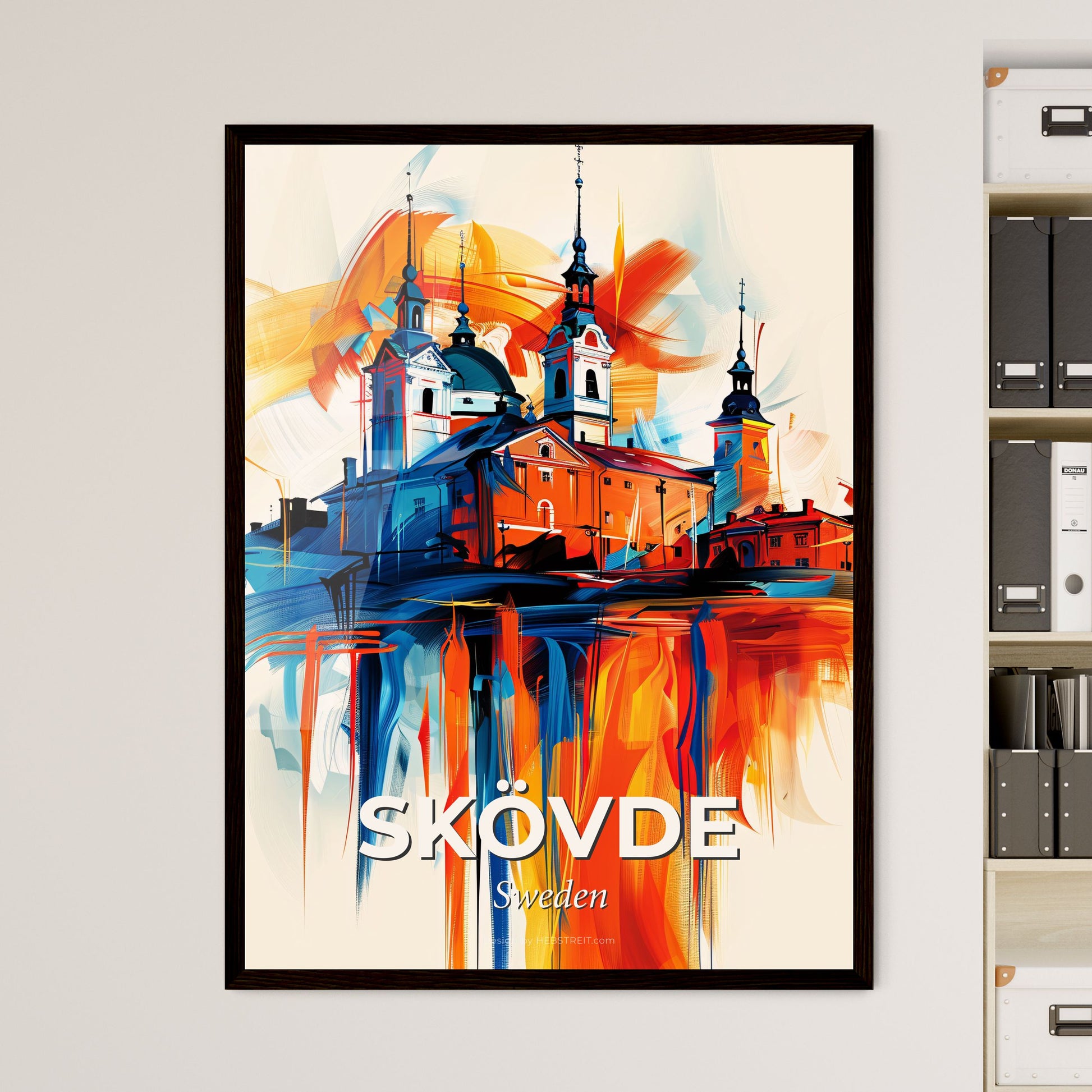 Vibrant Skövde, Sweden - A Painting Of A Building