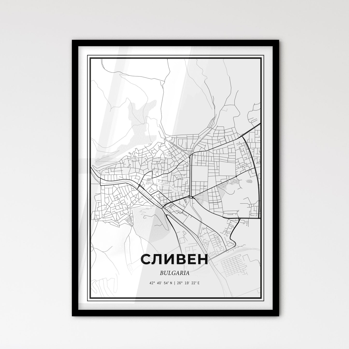 Sliven Bulgaria - Scandinavian Style City Map for Modern Home Decor