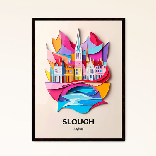 Vivid Slough, England - a paper cut of a city with a river