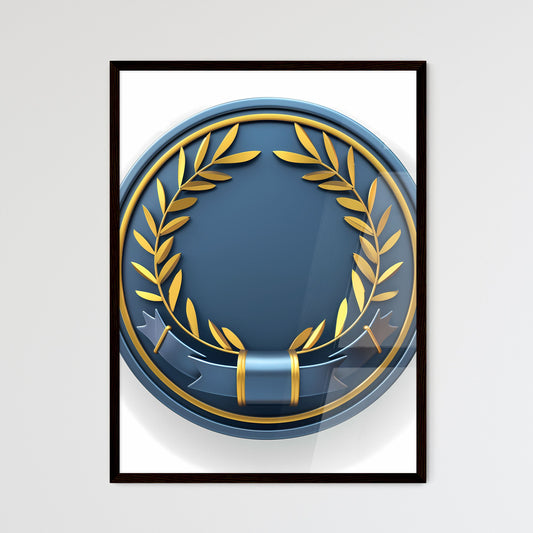 Blue and Gold Circle Emblem with Laurel Wrea - Framed Art Print