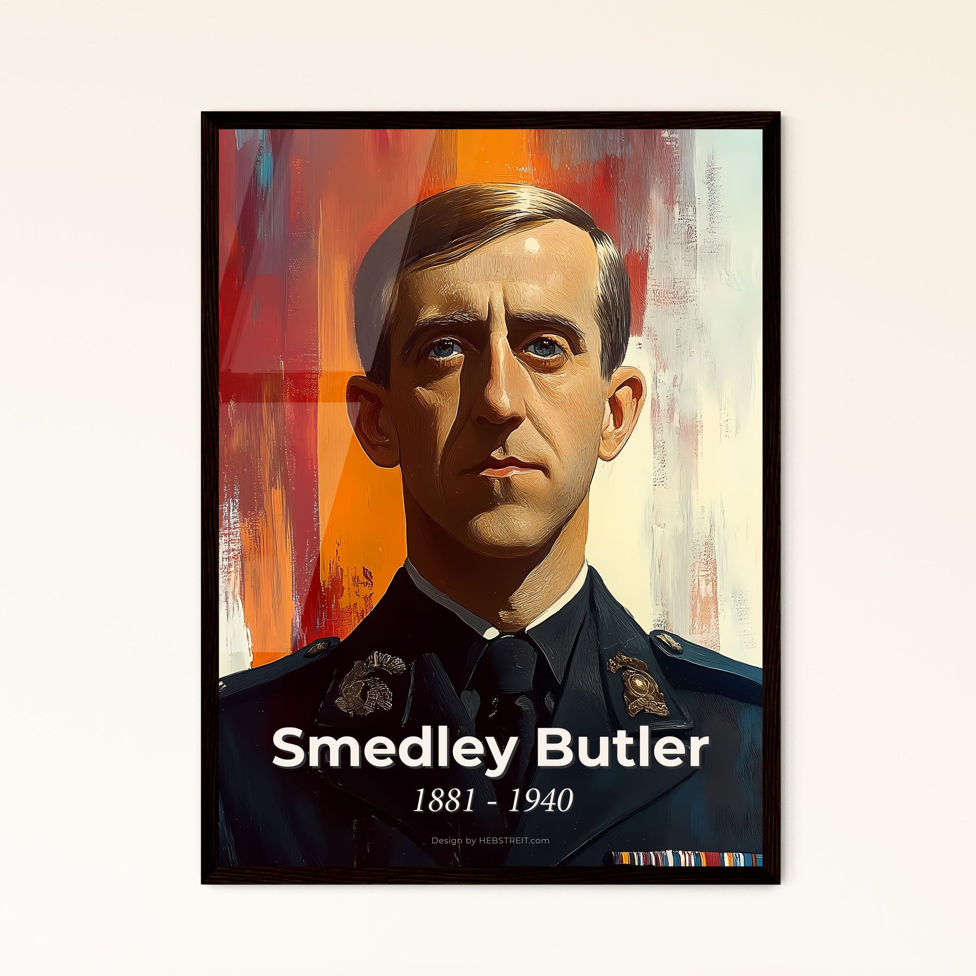 Portrait of Smedley Butler, 1881 - 1940. Impressionistic painting of a man in a military uniform.