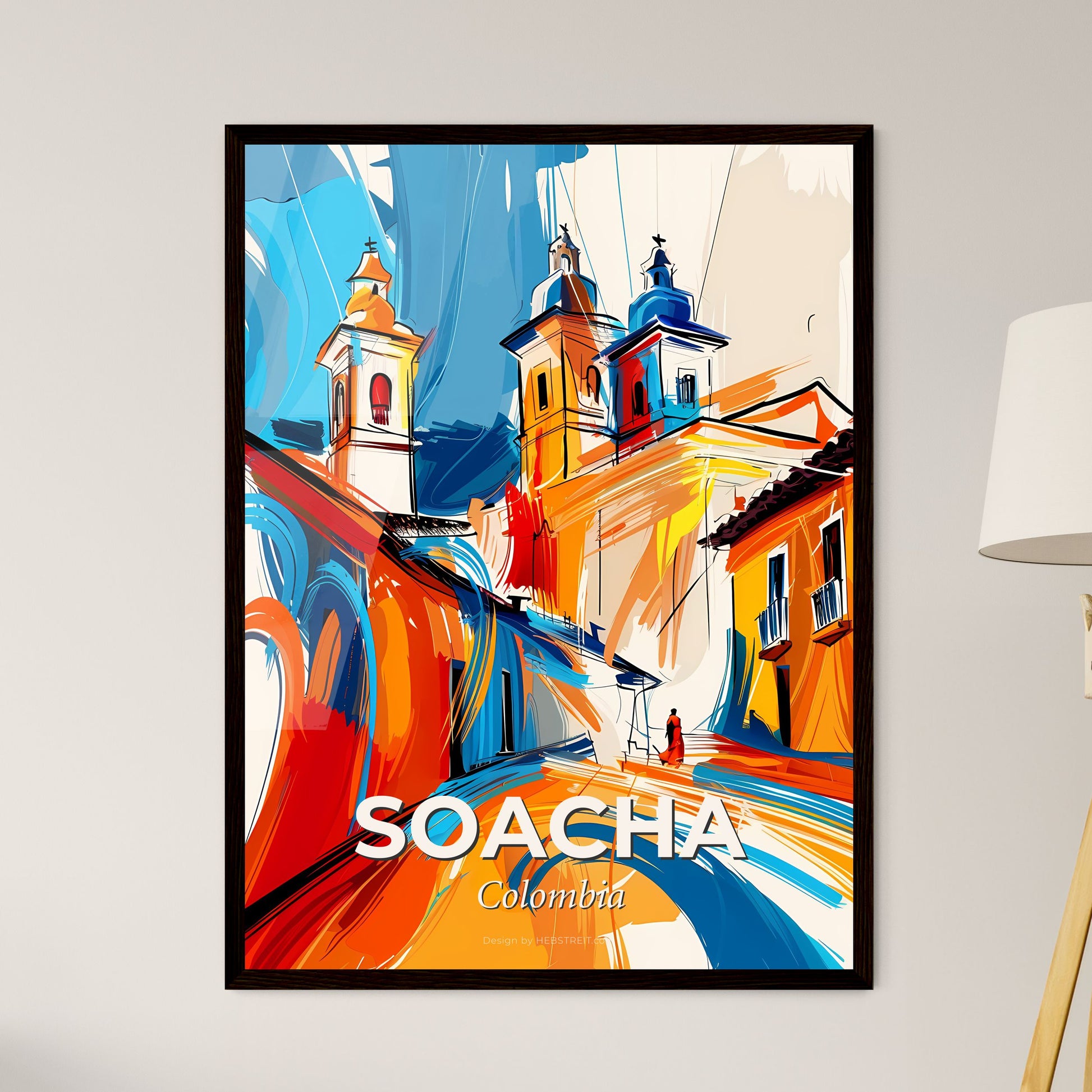 Vibrant Soacha, Colombia - A Painting Of A Building With A Person Standing In Front Of It