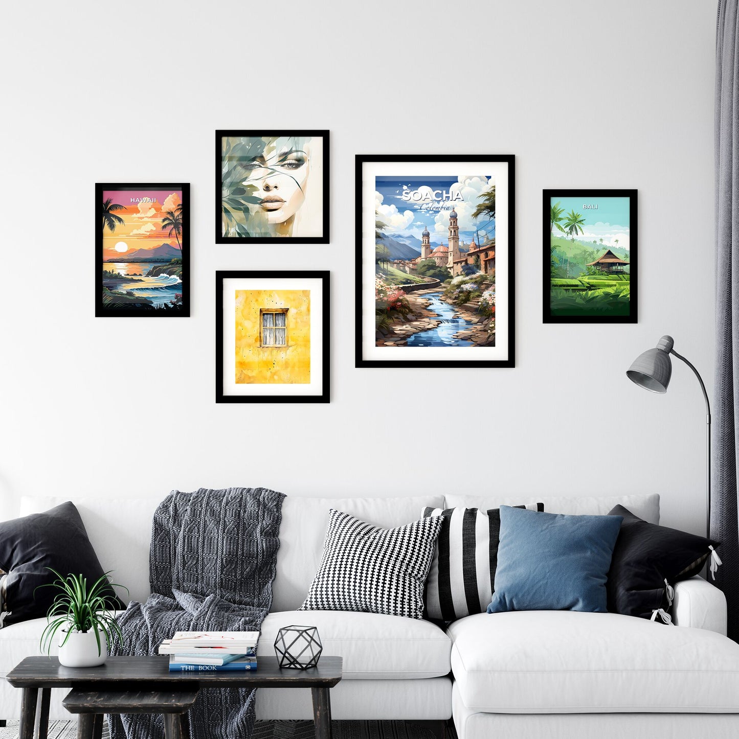 Vibrant Painting of Soacha, Colombia Skyline Featuring River and Urban Landscape Default Title