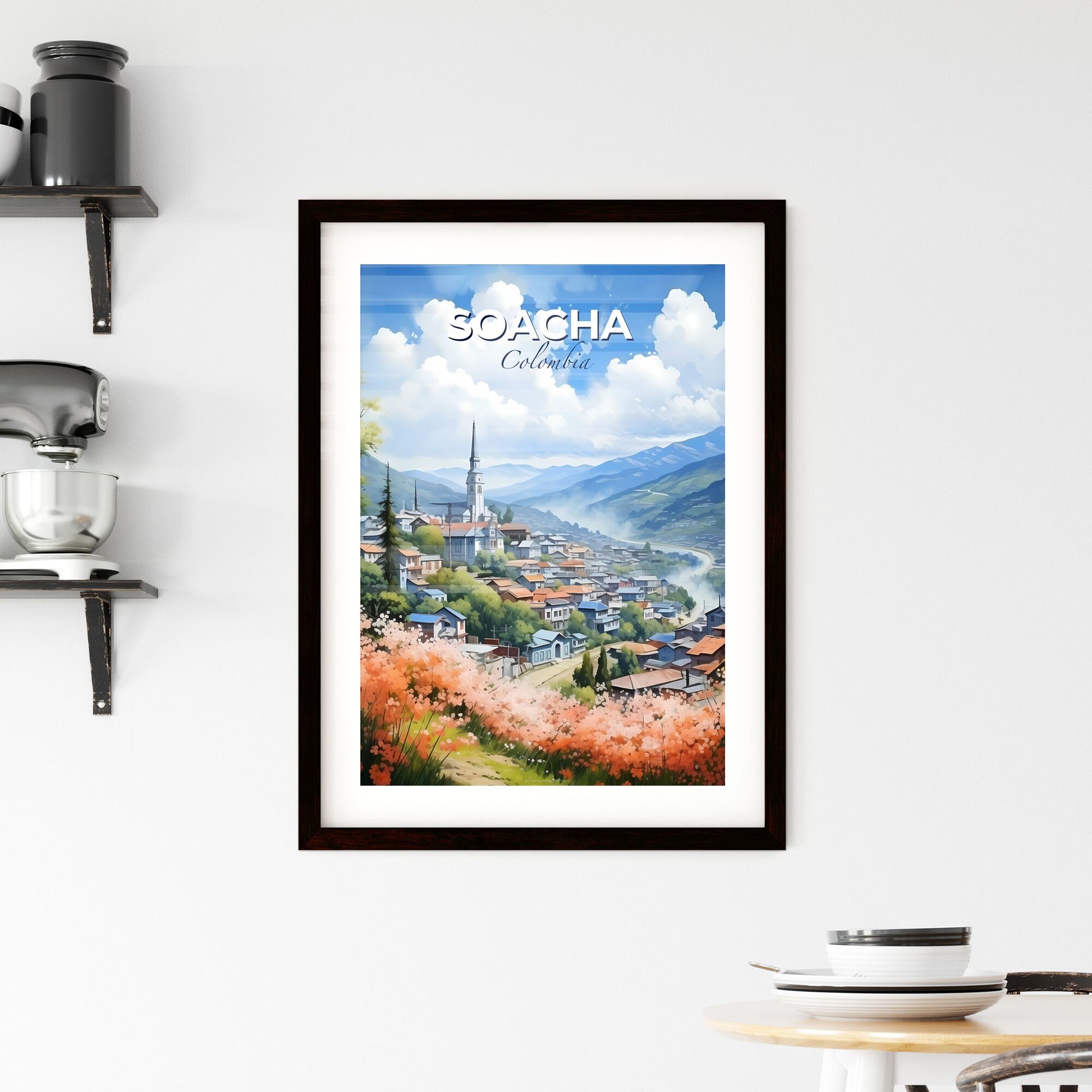 Vibrant Painting of Soacha Colombia Skyline Town Hill Trees Mountains Art Default Title