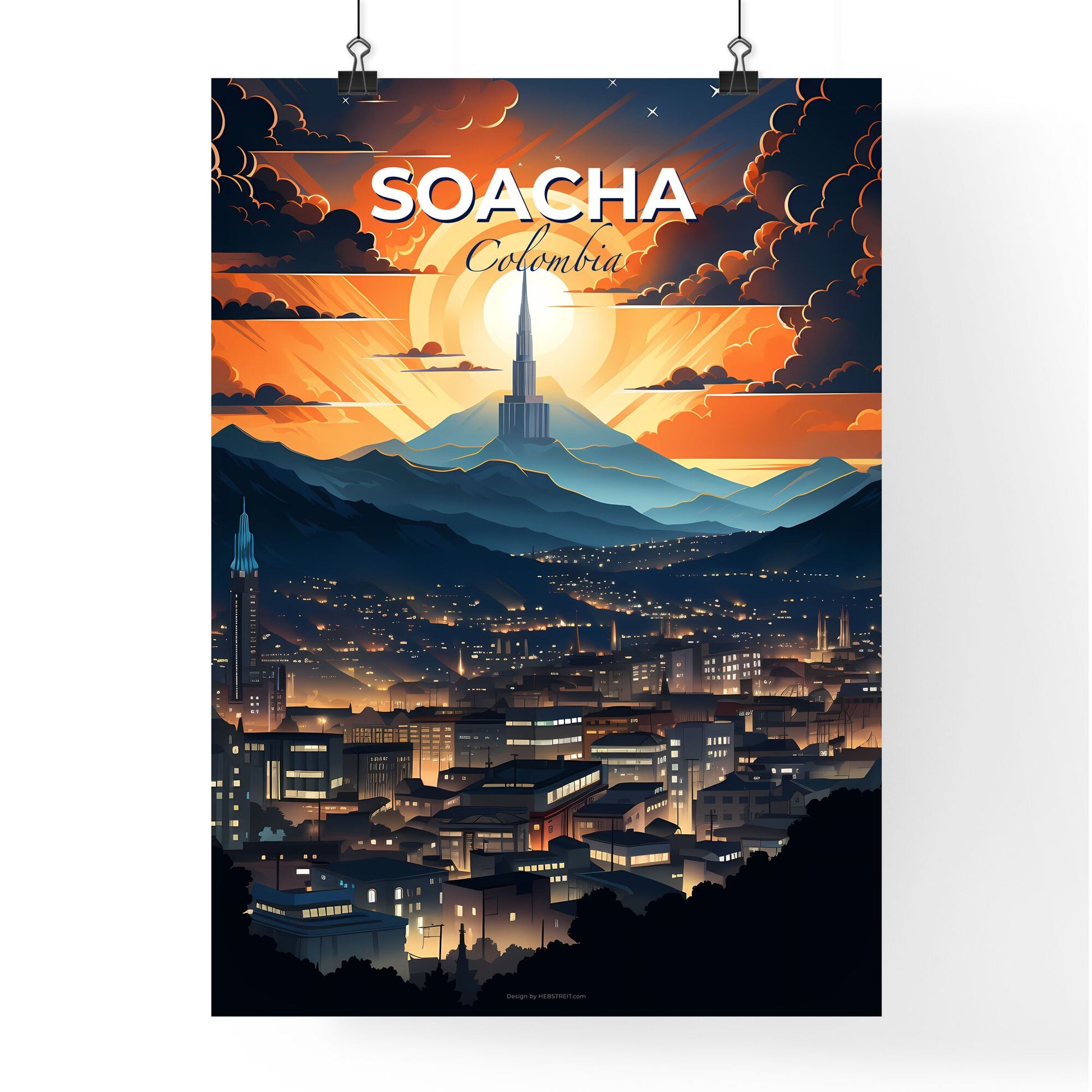 Vibrant Painting of Soacha Colombia Skyline with Mountains Default Title