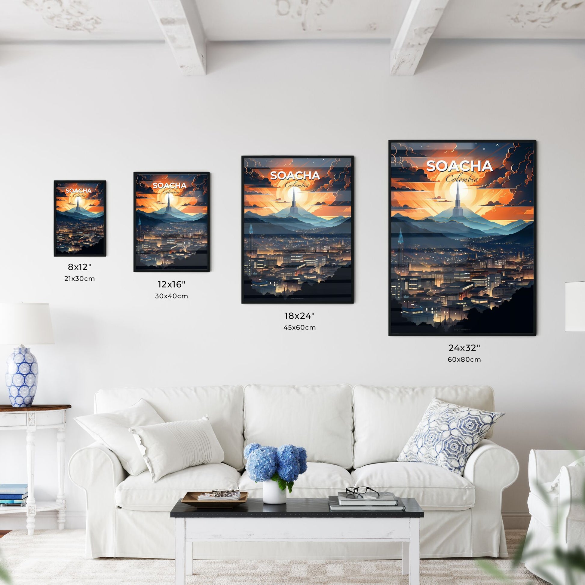 Vibrant Painting of Soacha Colombia Skyline with Mountains Default Title