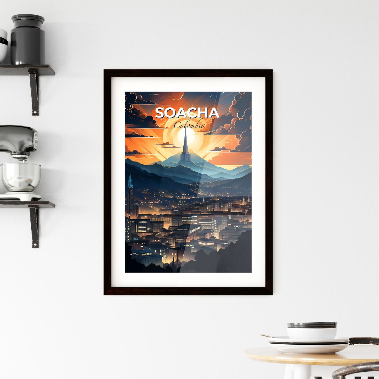 Vibrant Painting of Soacha Colombia Skyline with Mountains Default Title