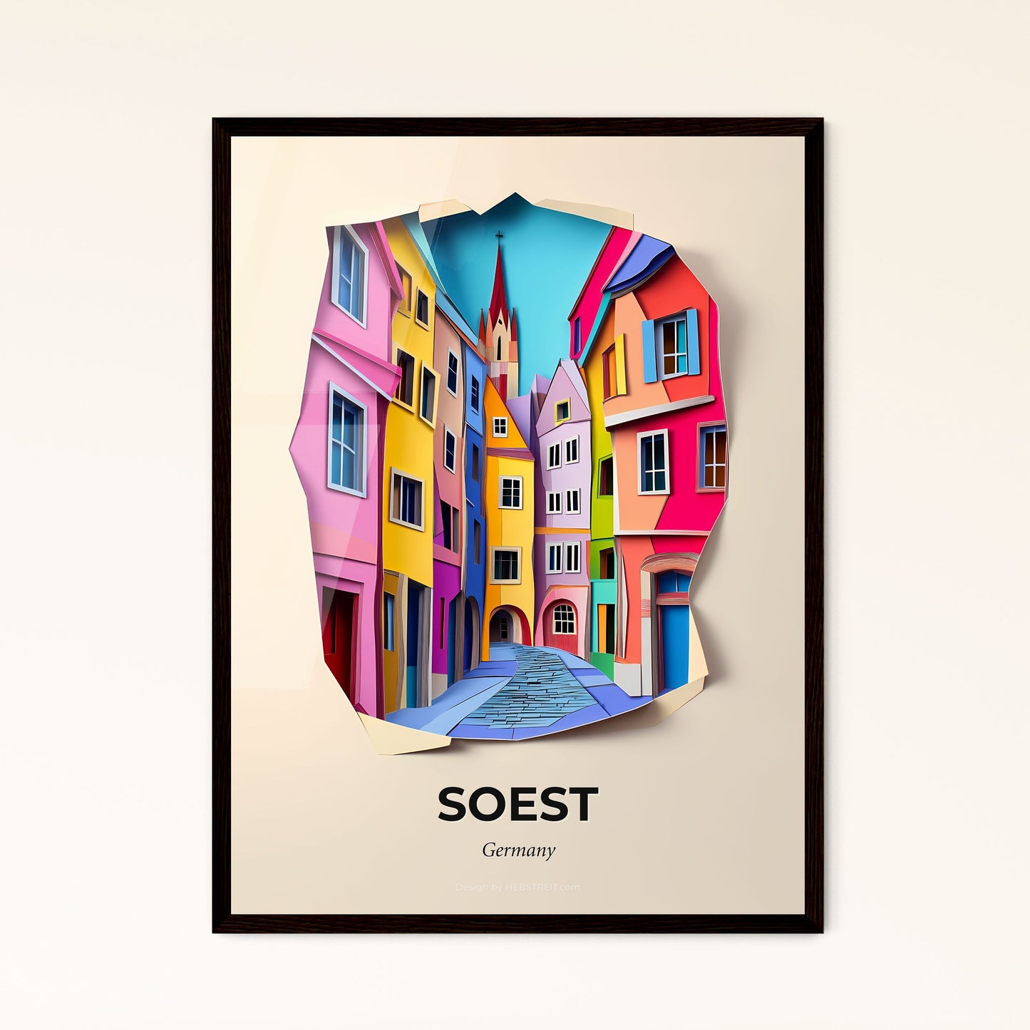 Vivid Soest, Germany - a paper cut of a colorful city street