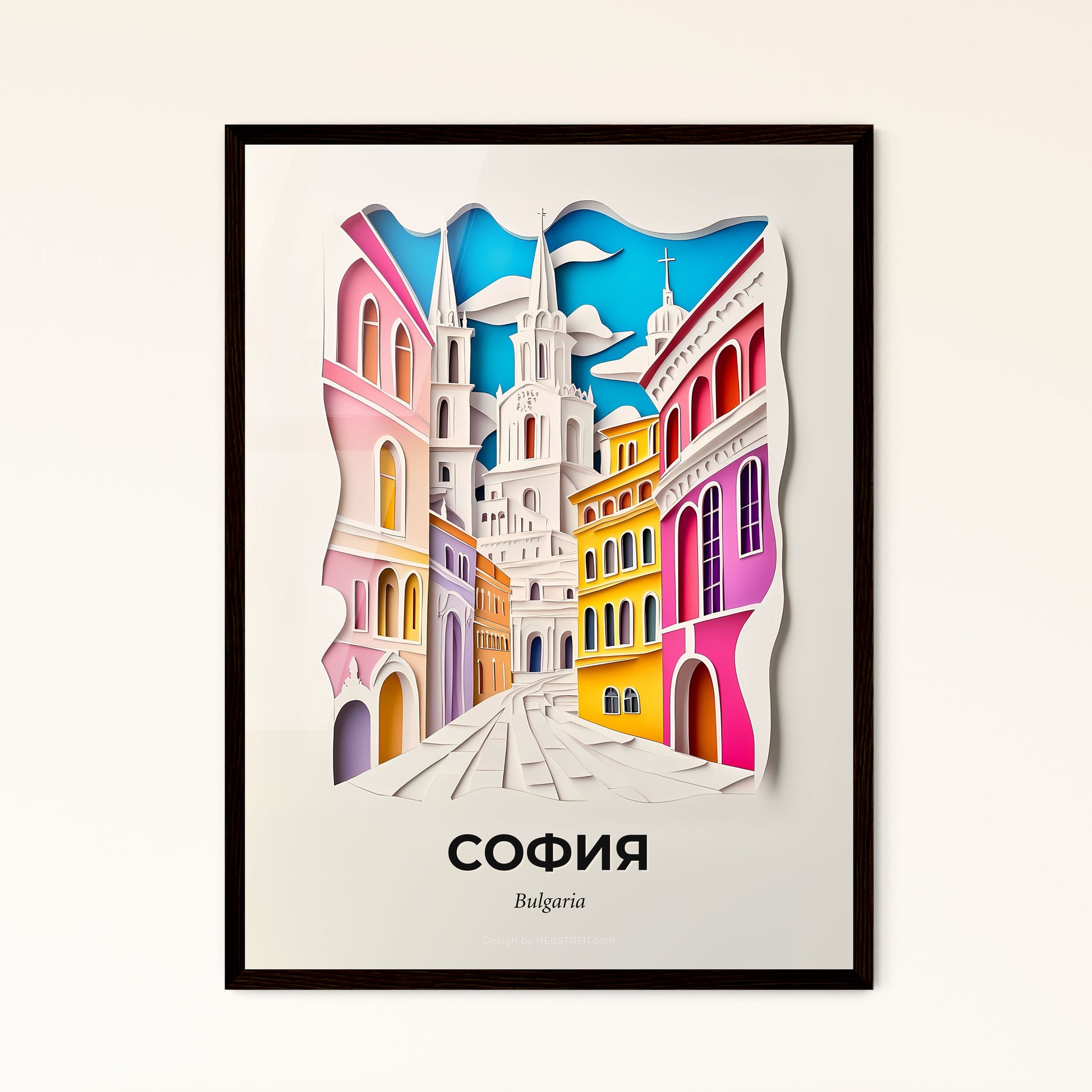 Vivid Sofia, Bulgaria - a paper cut of a city with a clock tower