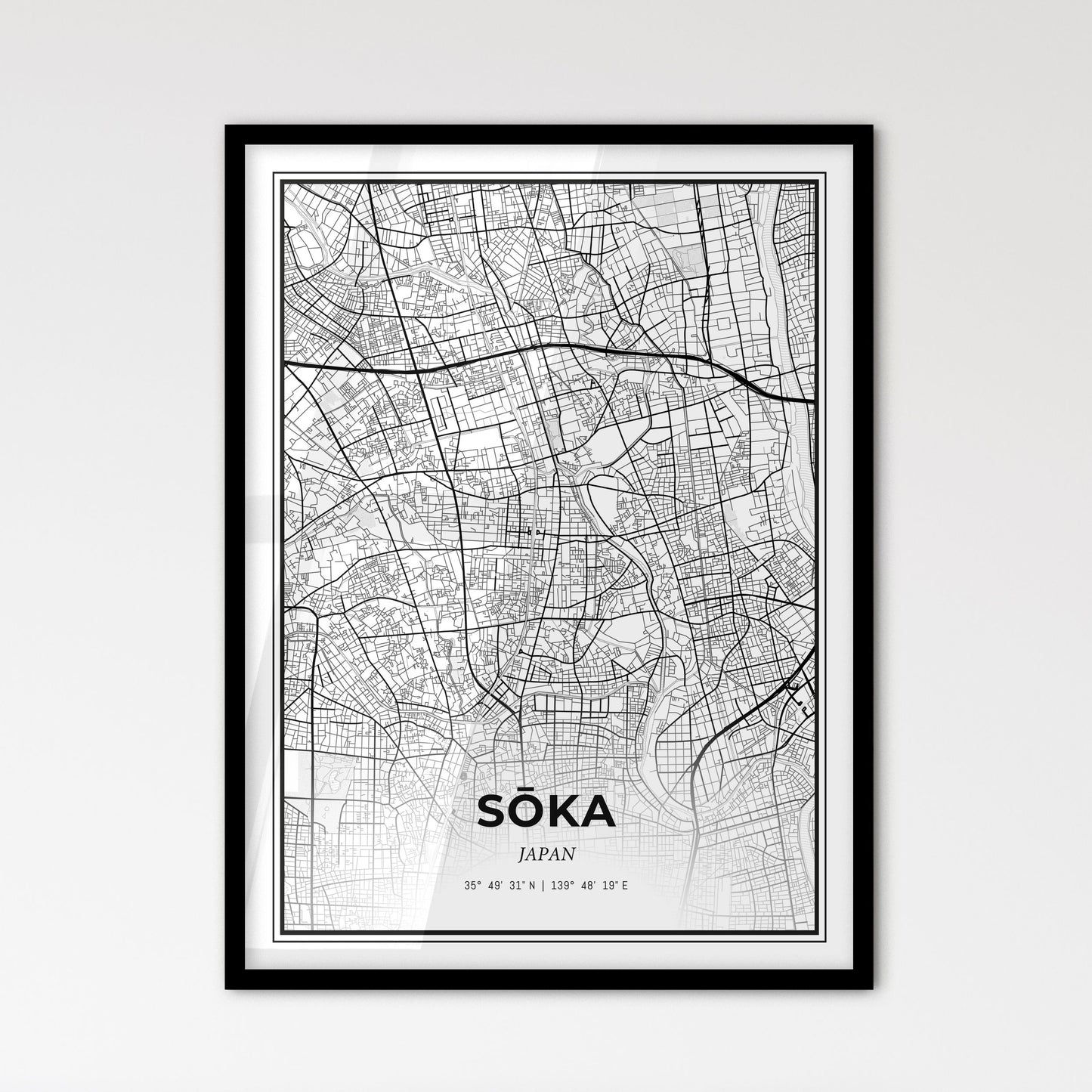 Sōka Japan - Scandinavian Style City Map for Modern Home Decor