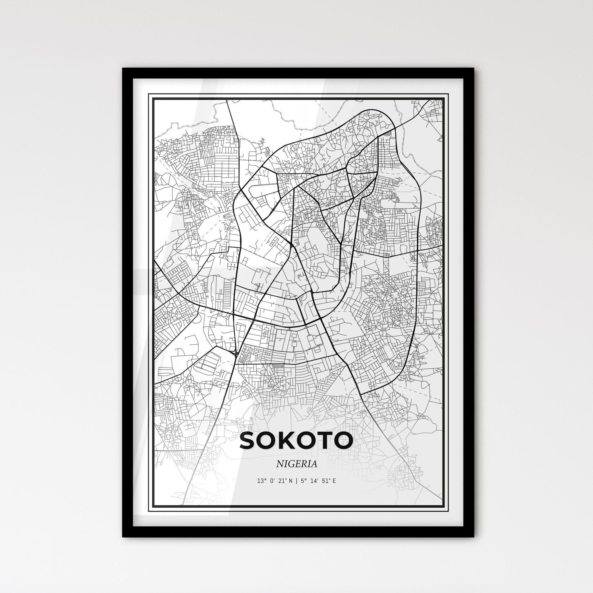 Sokoto Nigeria - Scandinavian Style City Map for Modern Home Decor