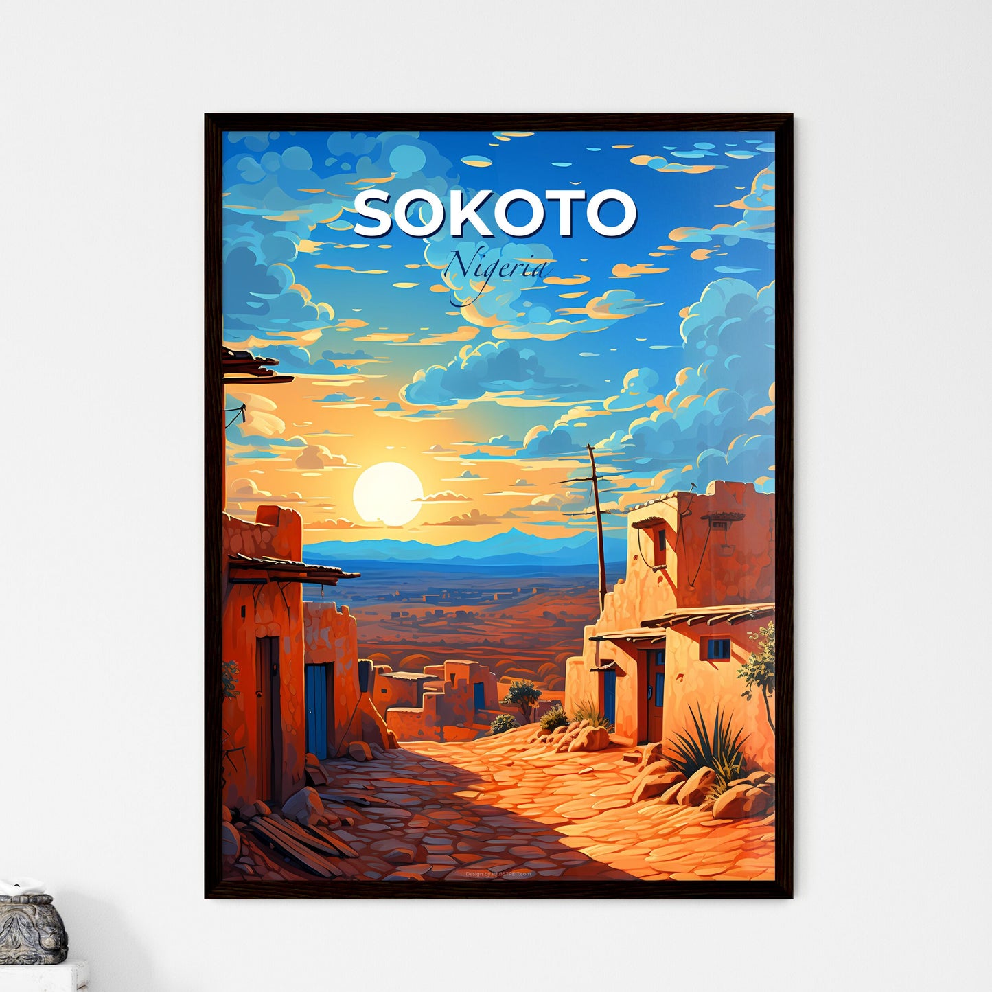 Vibrant Painting of Village Skyline in Sokoto Nigeria with a Focus on Art Default Title