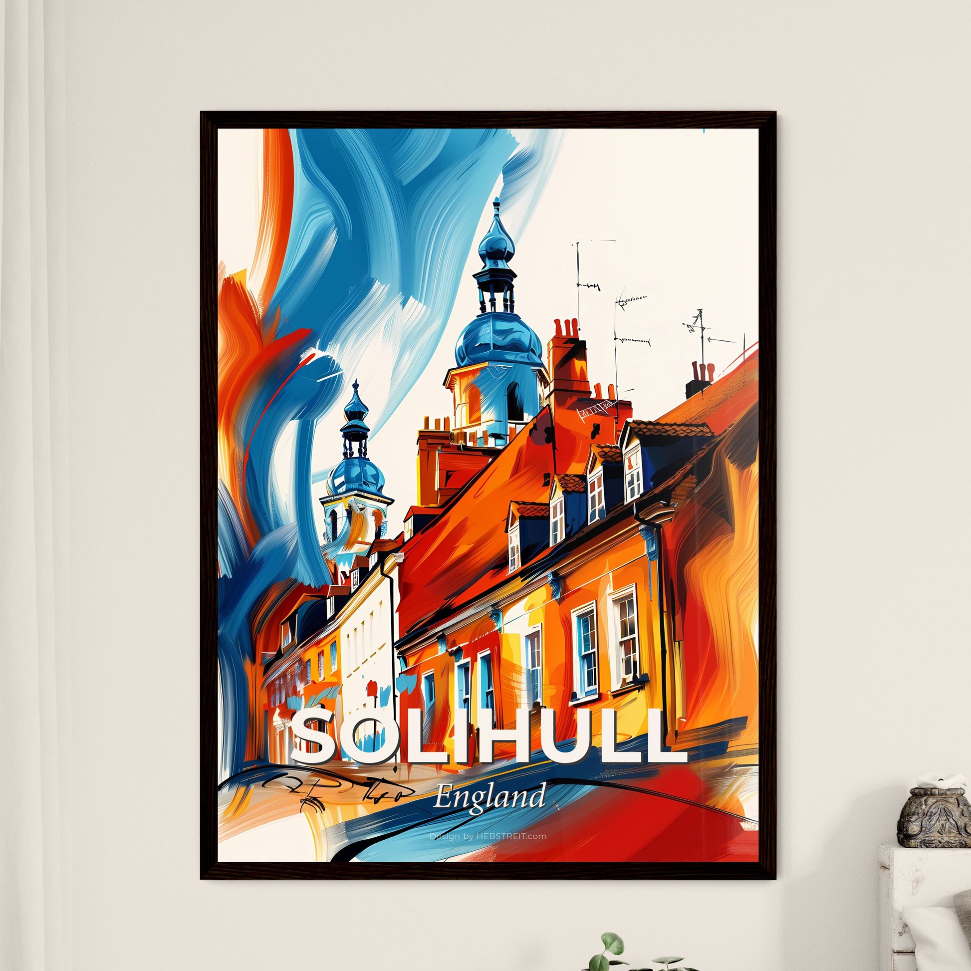 Vibrant Solihull, England - A Painting Of A Building With A Tower