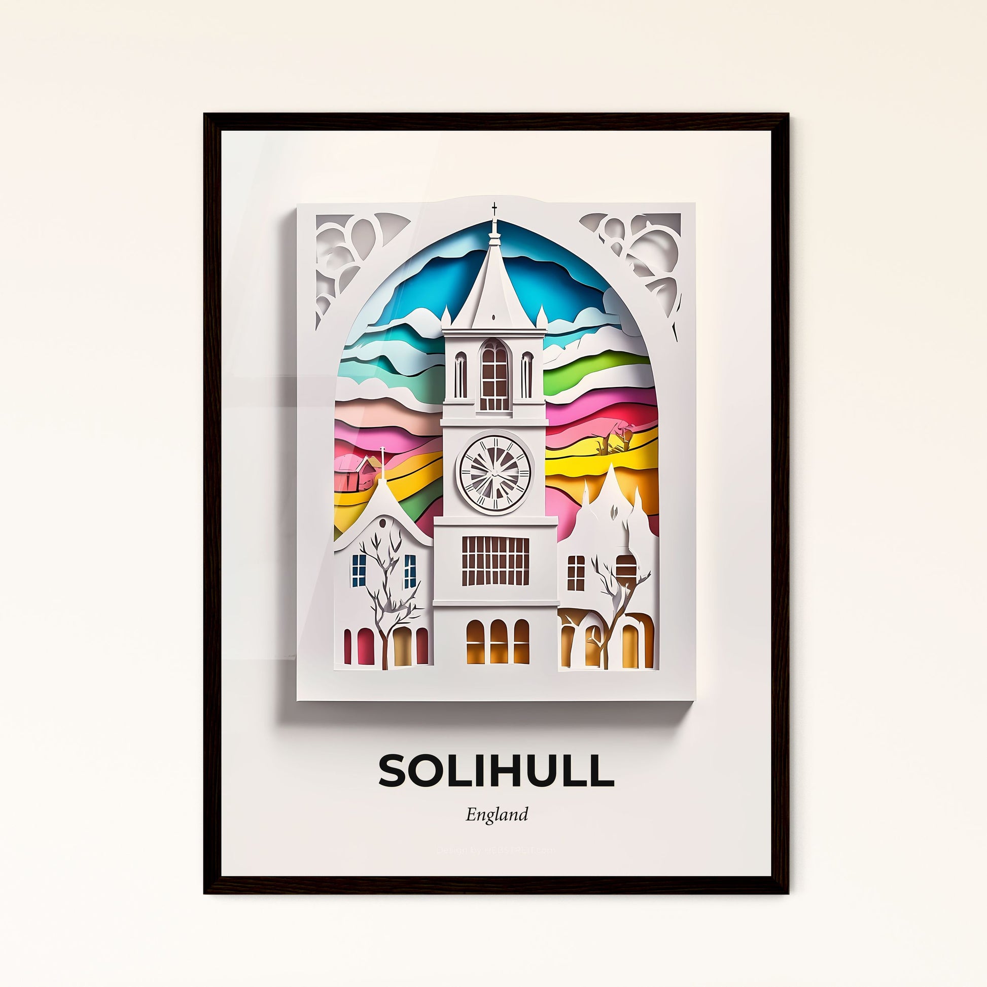 Vivid Solihull, England - a paper cut of a church with a clock