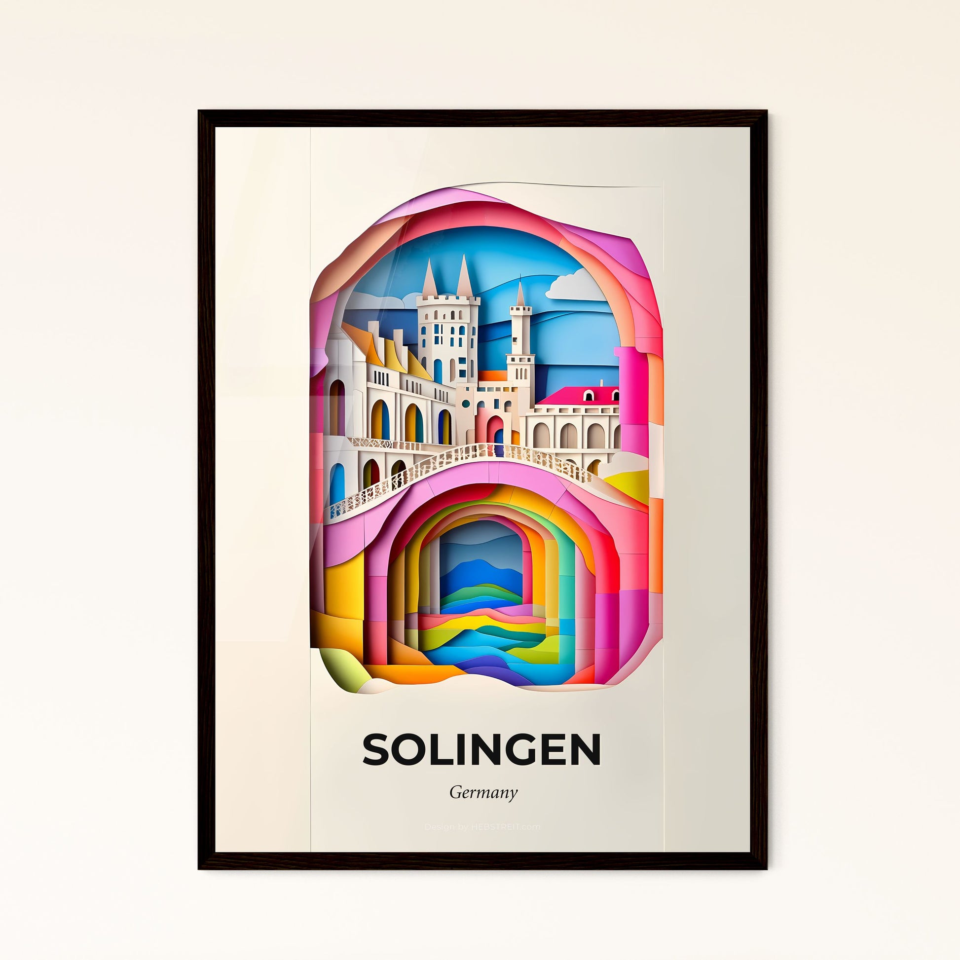 Vivid Solingen, Germany - a paper cut of a city with a rainbow bridge