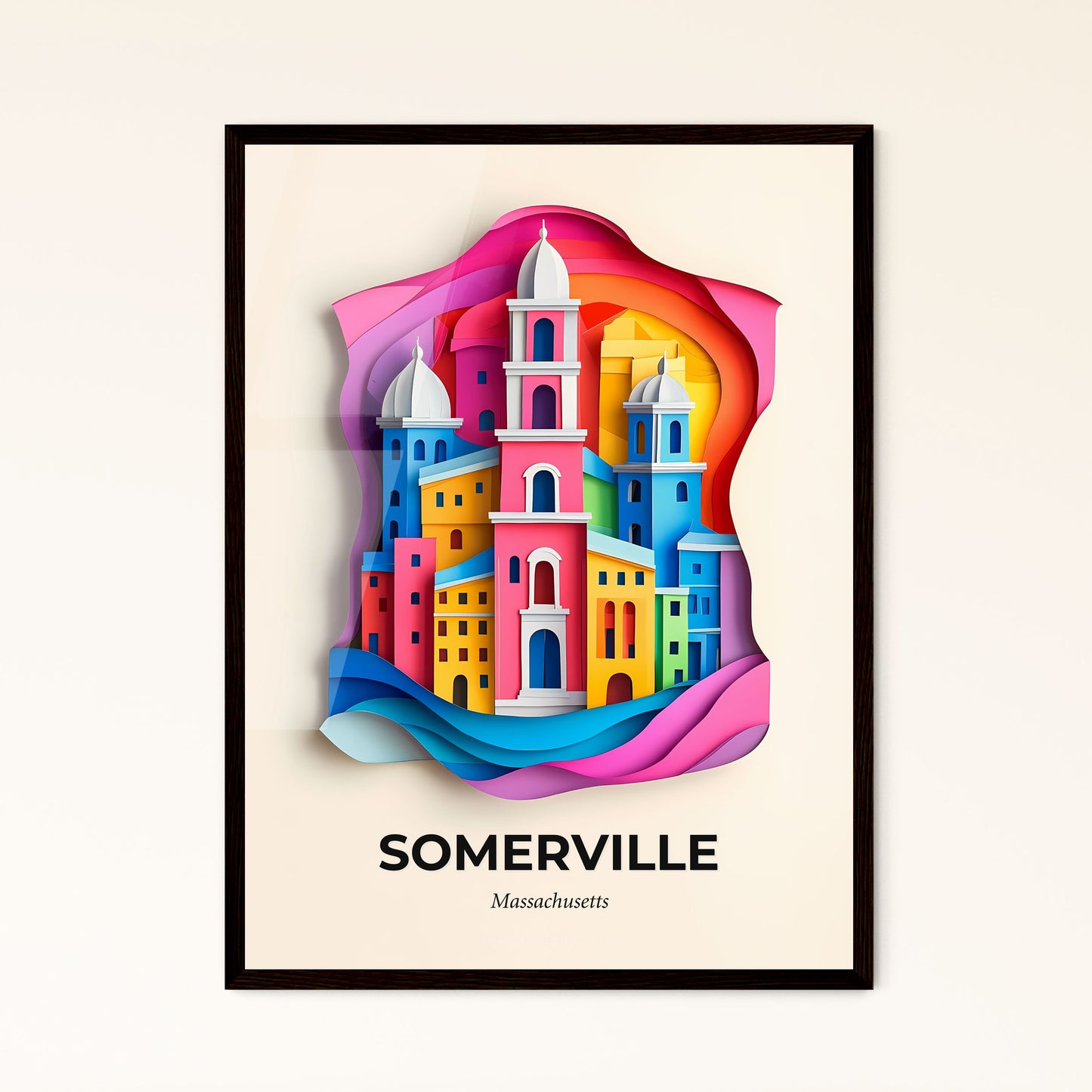 Vivid Somerville, Massachusetts - a colorful city with a clock tower on top of it