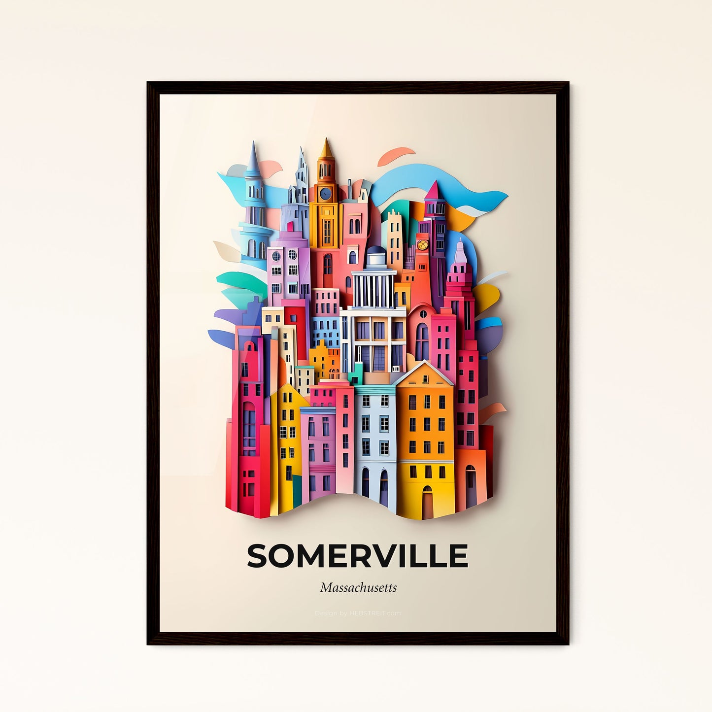 Vivid Somerville, Massachusetts - a colorful city with a clock tower on top of it