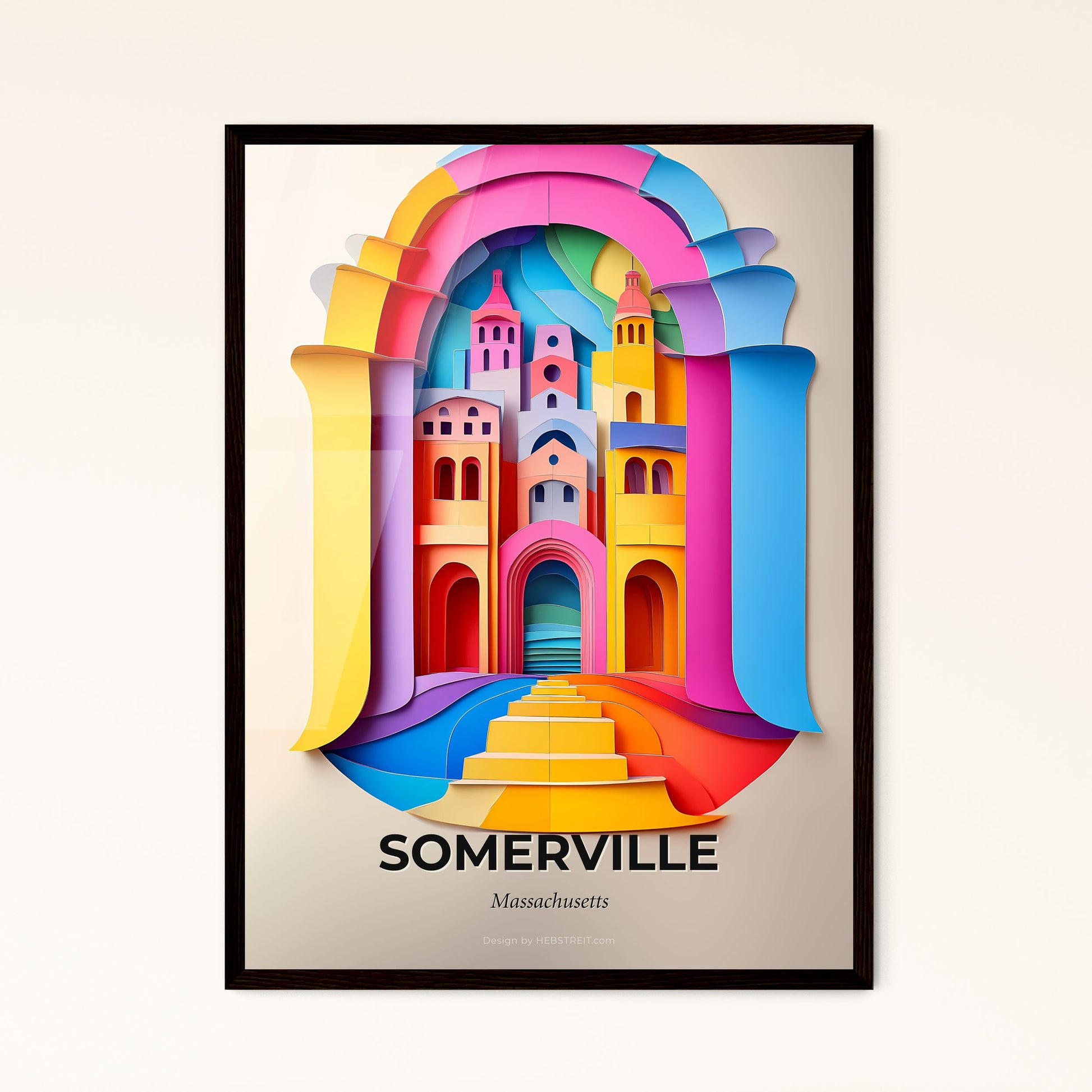 Vivid Somerville, Massachusetts - a colorful city with a rainbow arch and stairs