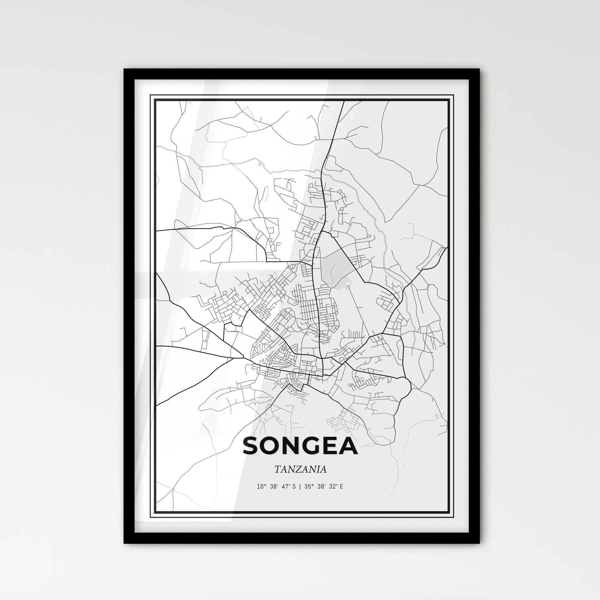 Songea Tanzania - Scandinavian Style City Map for Modern Home Decor