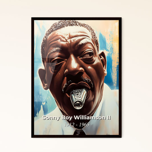 Portrait of Sonny Boy Williamson II, 1912 - 1965. Impressionistic painting of a man with a cigarette in his mouth.