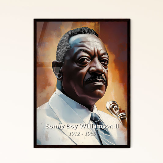 Portrait of Sonny Boy Williamson II, 1912 - 1965. Impressionistic painting of a man in a suit.