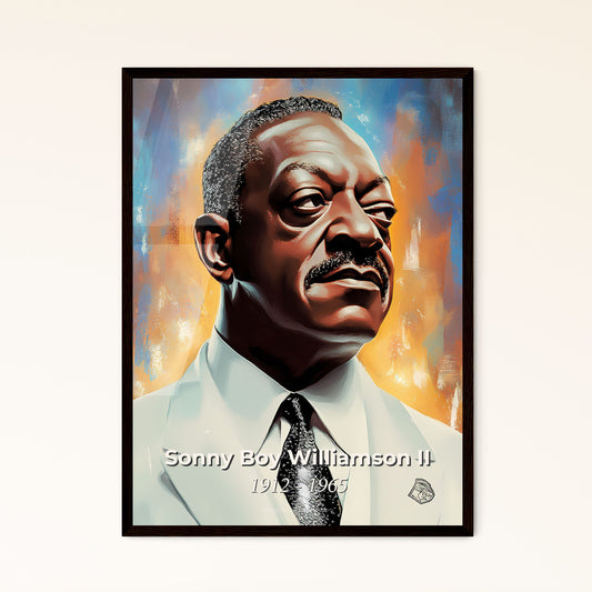 Portrait of Sonny Boy Williamson II, 1912 - 1965. Impressionistic painting of a man in a suit.