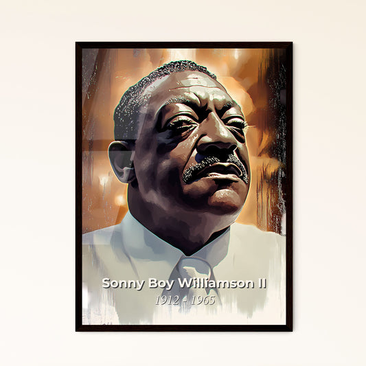 Portrait of Sonny Boy Williamson II, 1912 - 1965. Impressionistic painting of a man in a white shirt and tie.