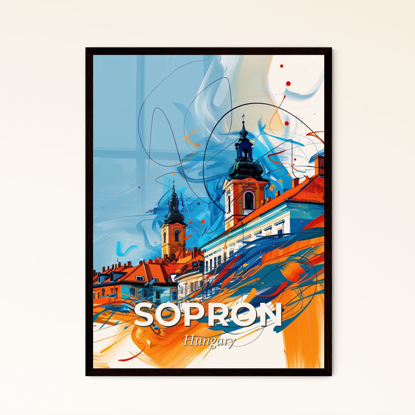 Vibrant Sopron, Hungary - A Painting Of A Building With Orange And Blue Colors