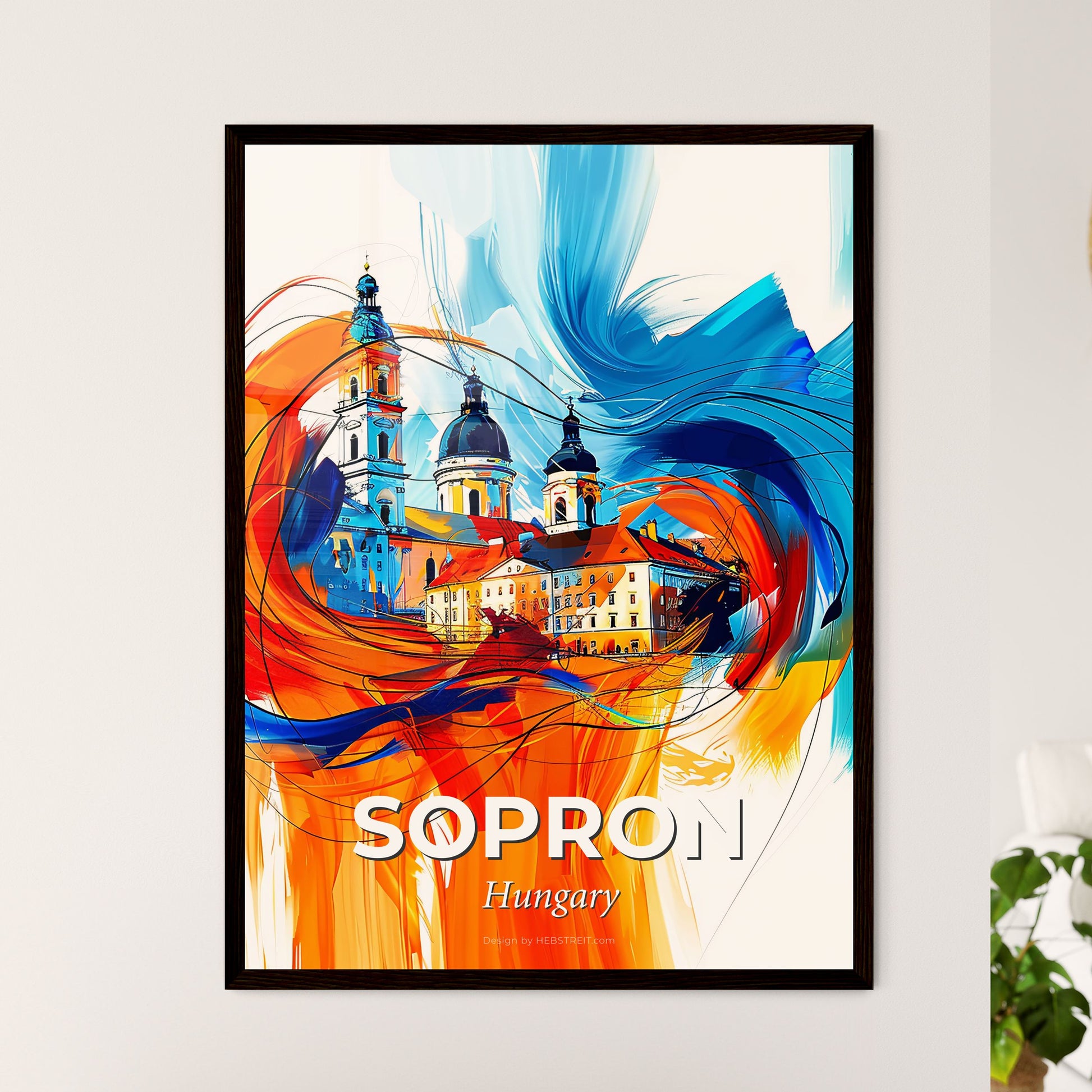 Vibrant Sopron, Hungary - A Painting Of A Building With A Colorful Swirl