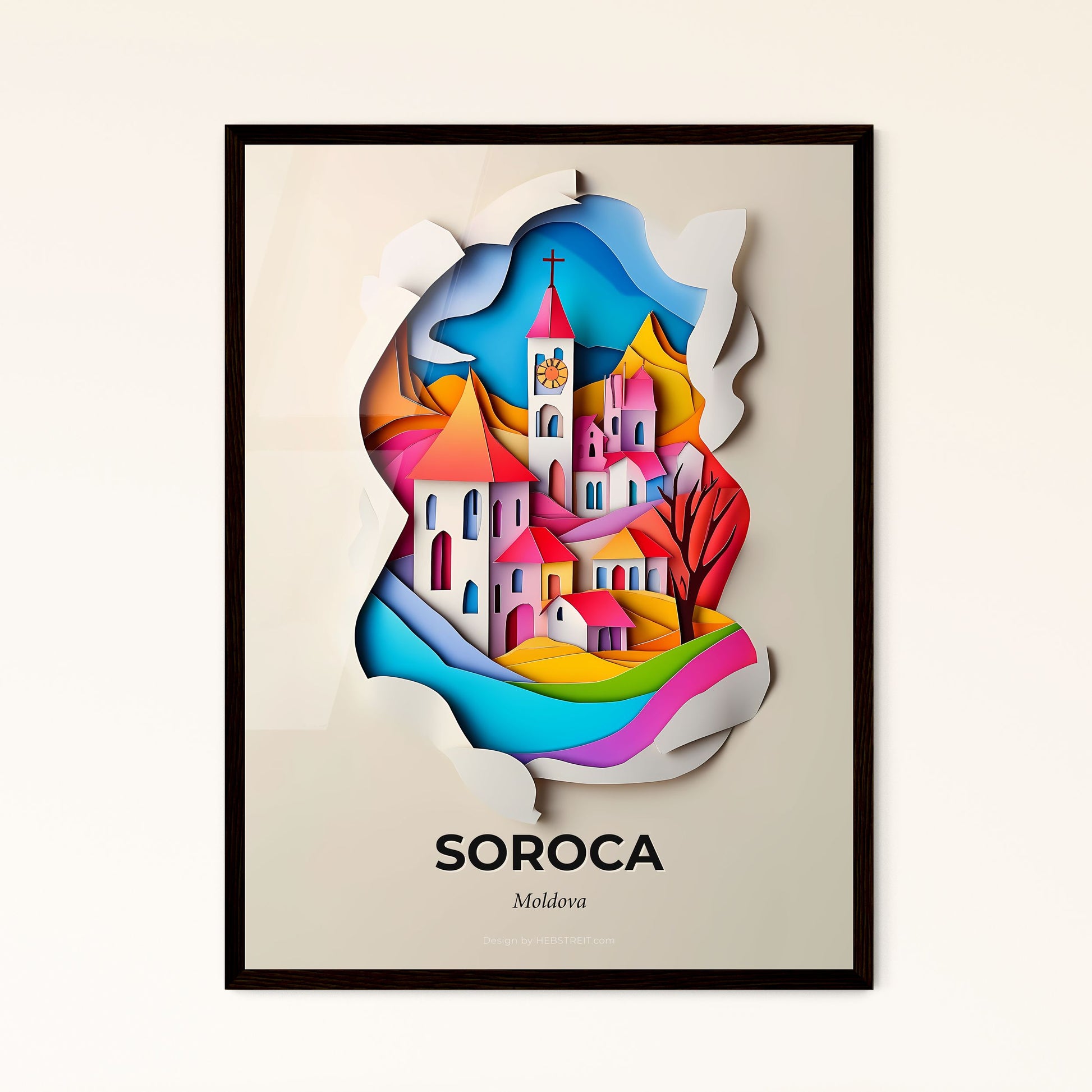 Vivid Soroca, Moldova - a paper cut of a church and a tree