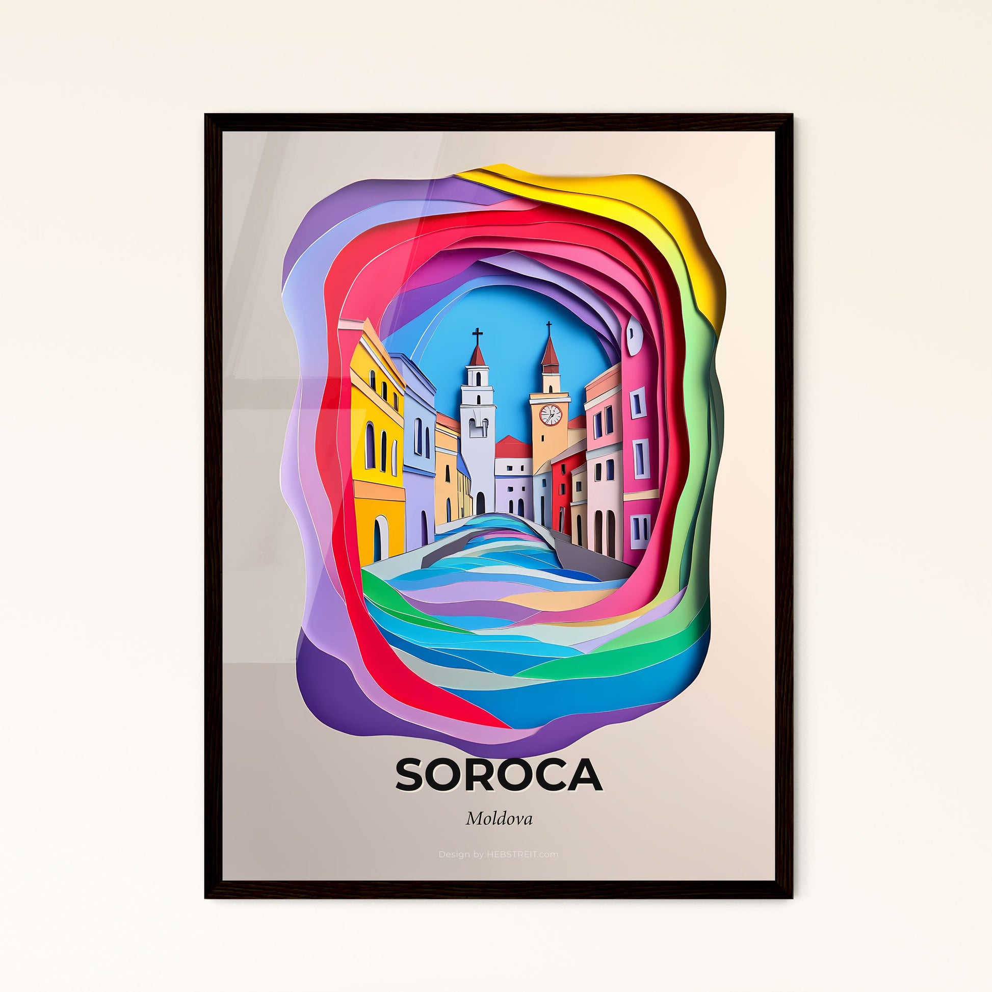 Vivid Soroca, Moldova - a colorful paper cut of a city with a clock tower