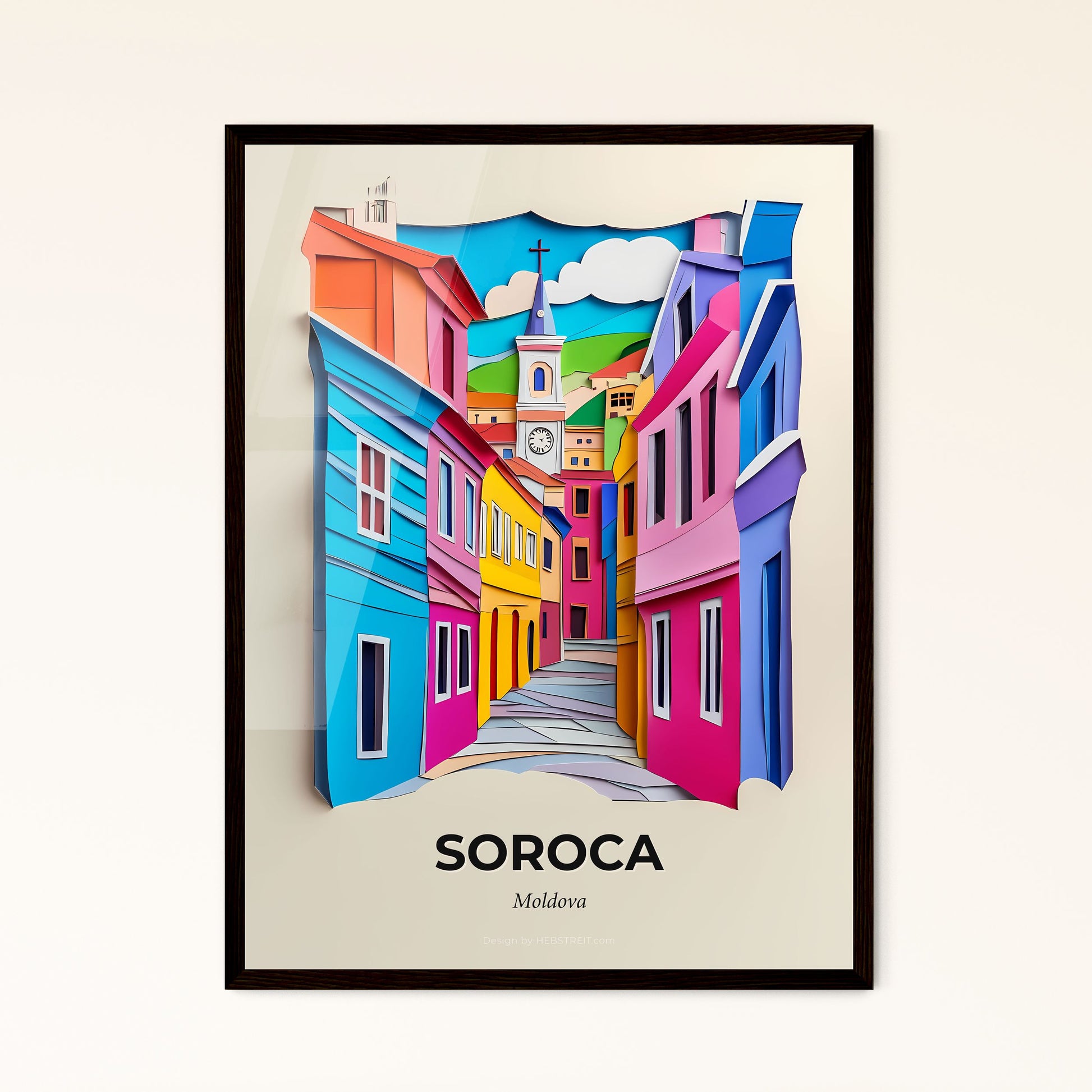 Vivid Soroca, Moldova - a colorful city street with a clock tower