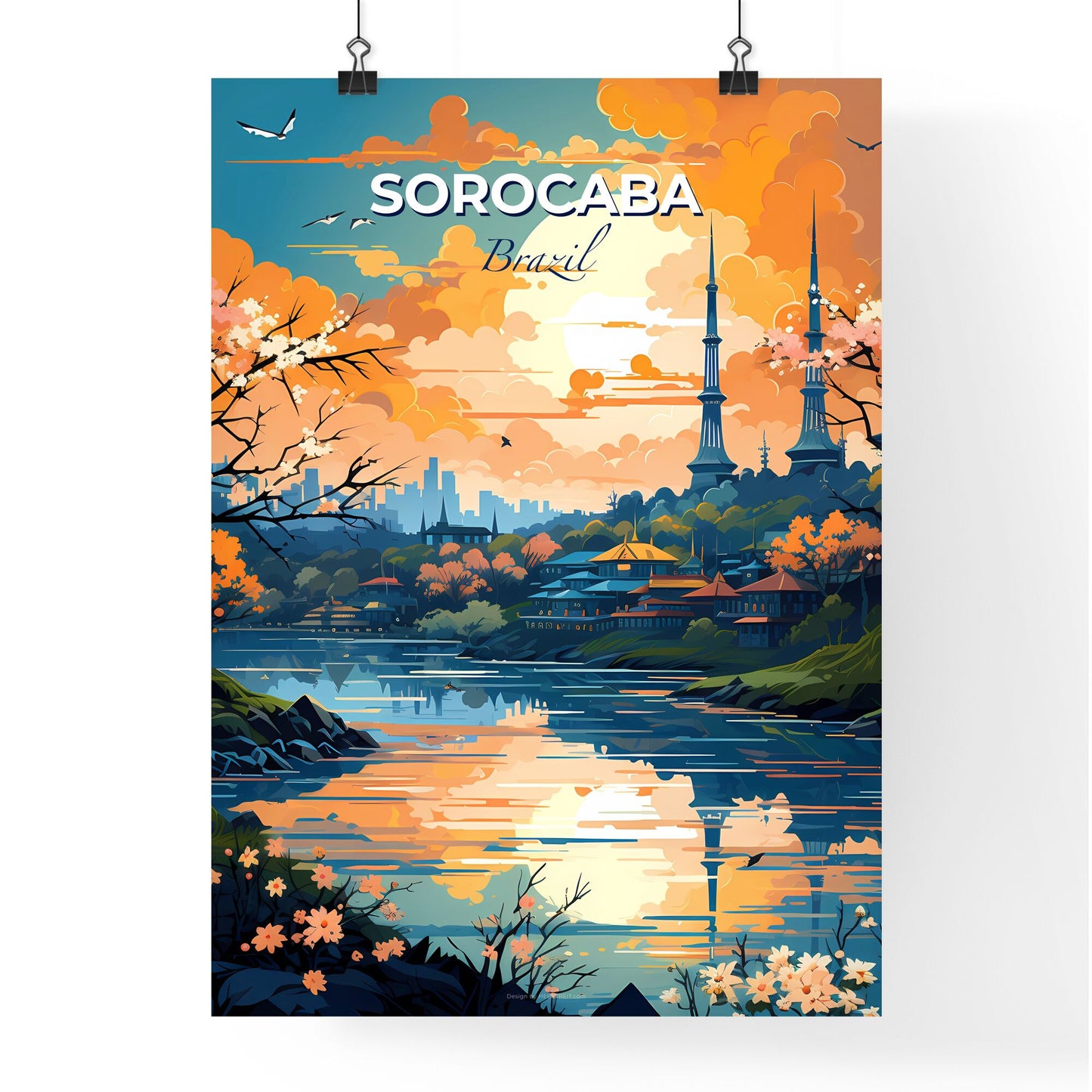 Sorocaba Brazil Skyline: Vibrant Urban Painting with River and Cityscape Default Title