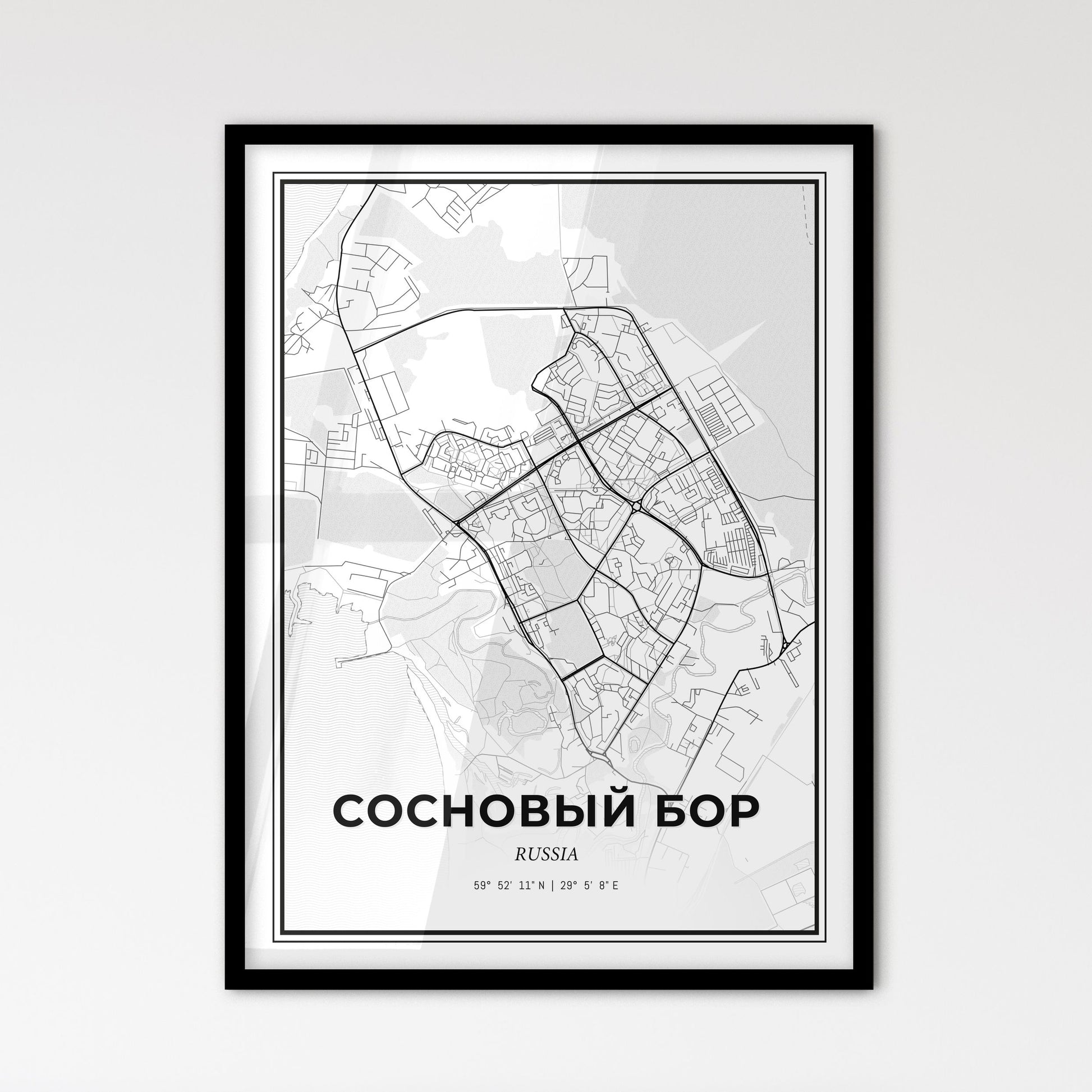 Sosnovy Bor Russia - Scandinavian Style City Map for Modern Home Decor