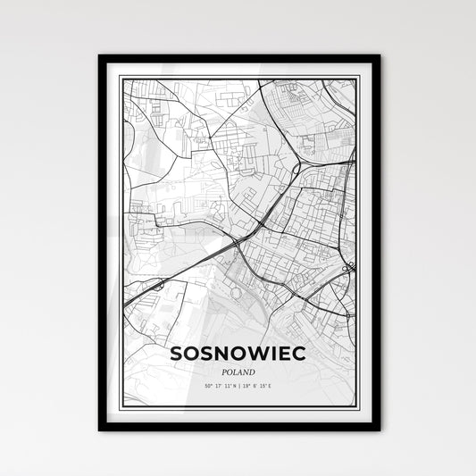 Sosnowiec Poland - Scandinavian Style City Map for Modern Home Decor